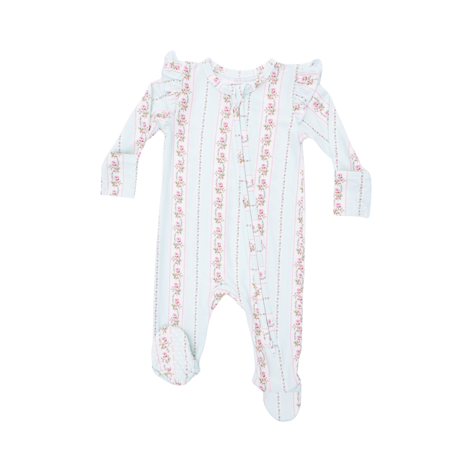 Antoinette Stripe 2-Way Ruffle Sleeve Zipper Footie