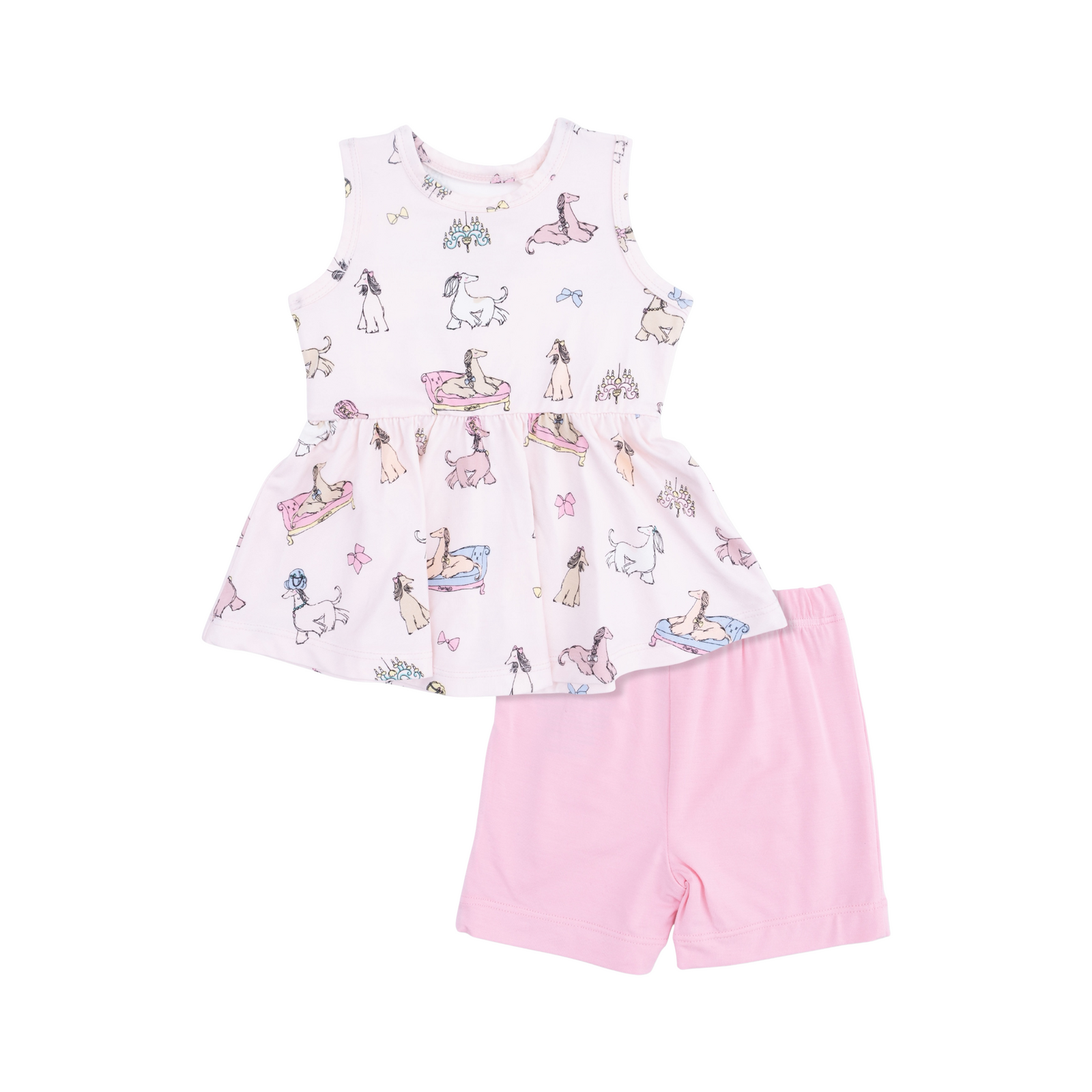 Fancy Hounds With Bows Peplum Tank & Bike Shorts