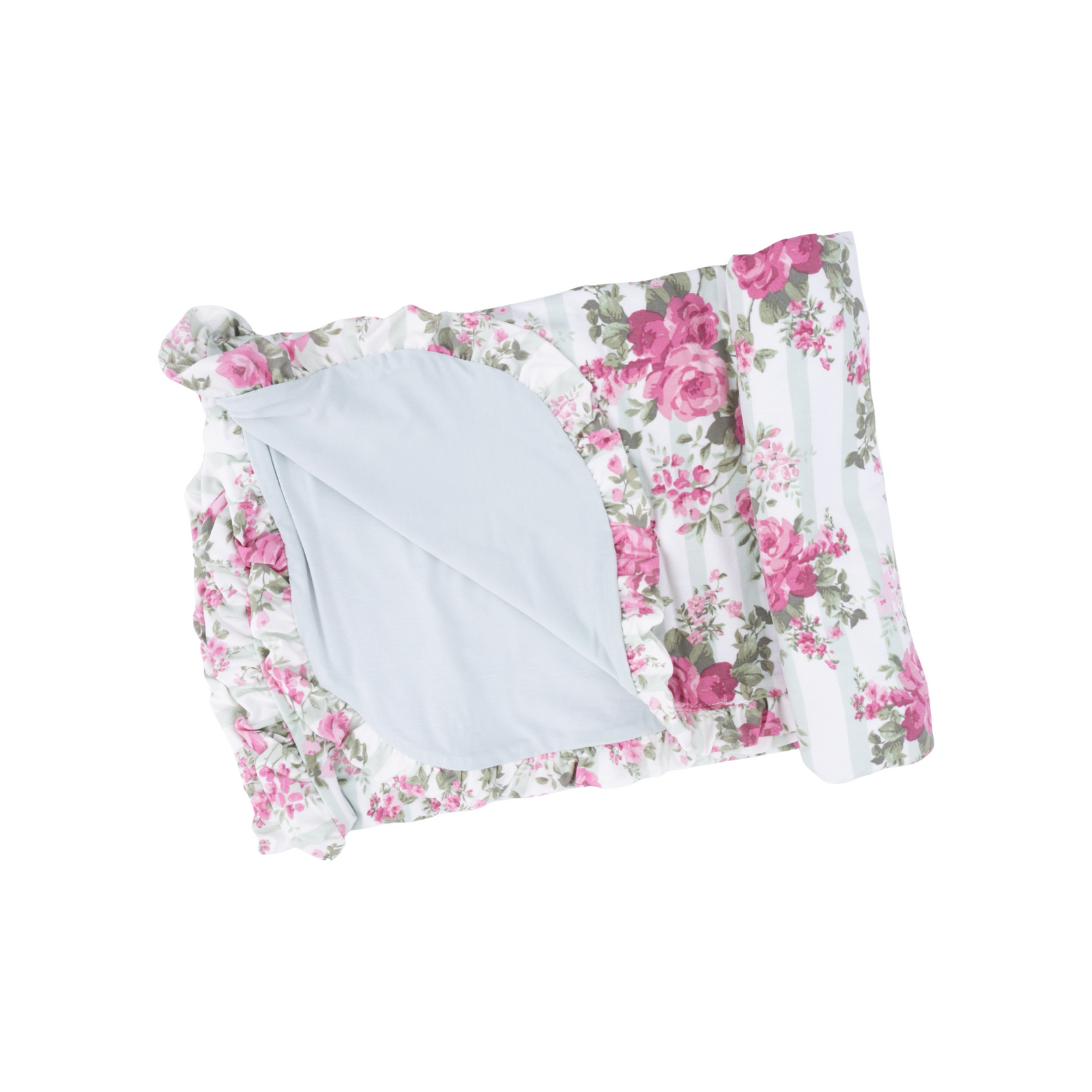 Cabbage Rose Stripe Ruffle Blanket