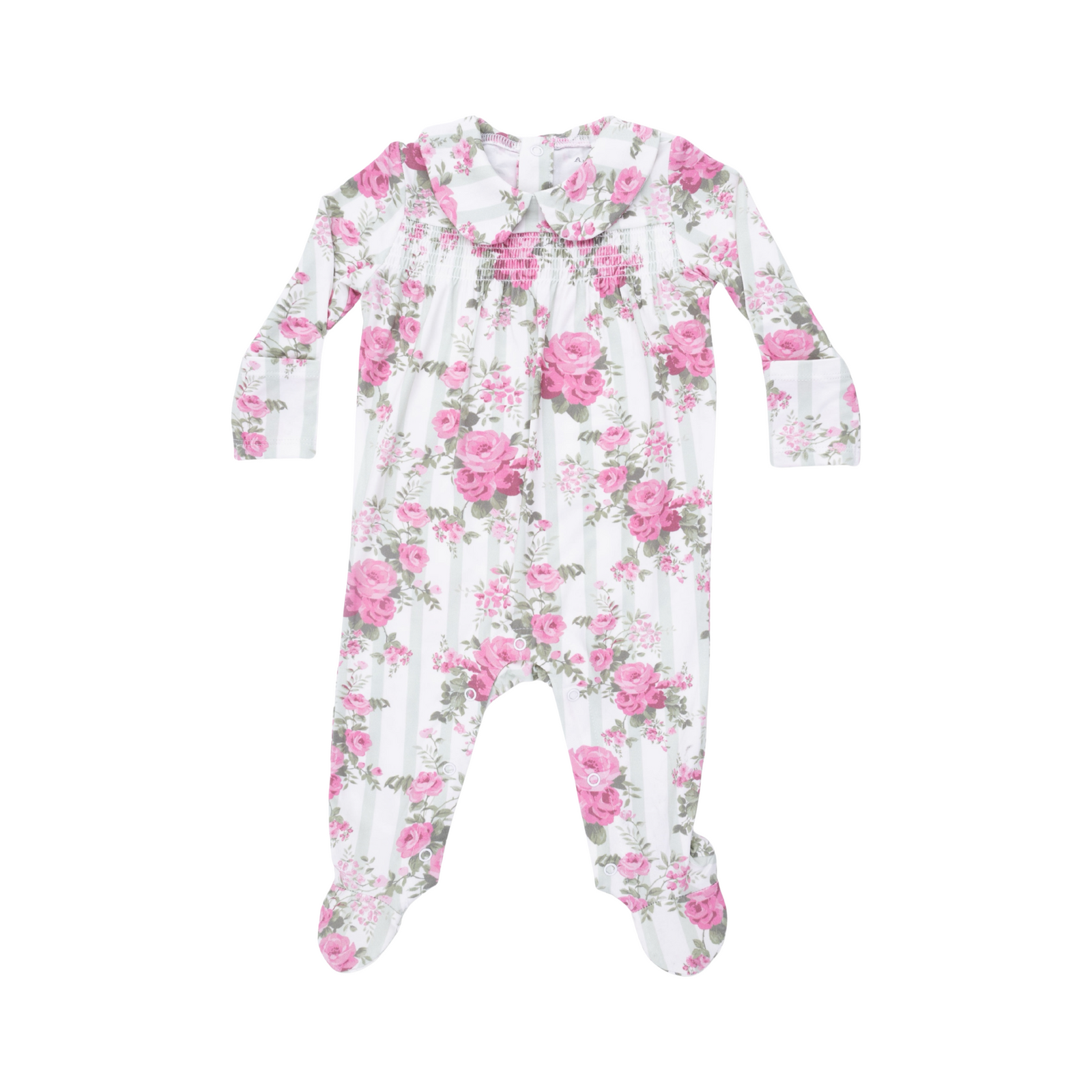 Cabbage Rose Stripe Peter Pan Snap Footie