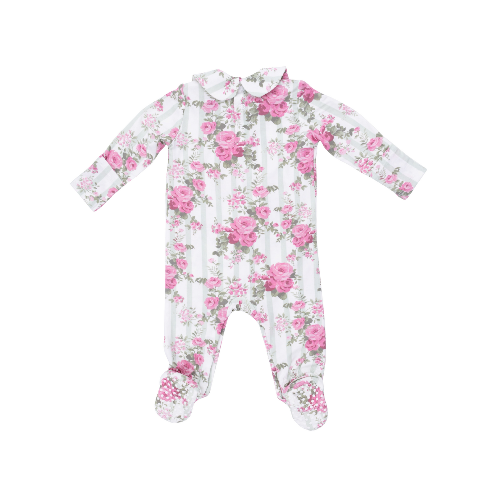 Cabbage Rose Stripe Peter Pan Snap Footie
