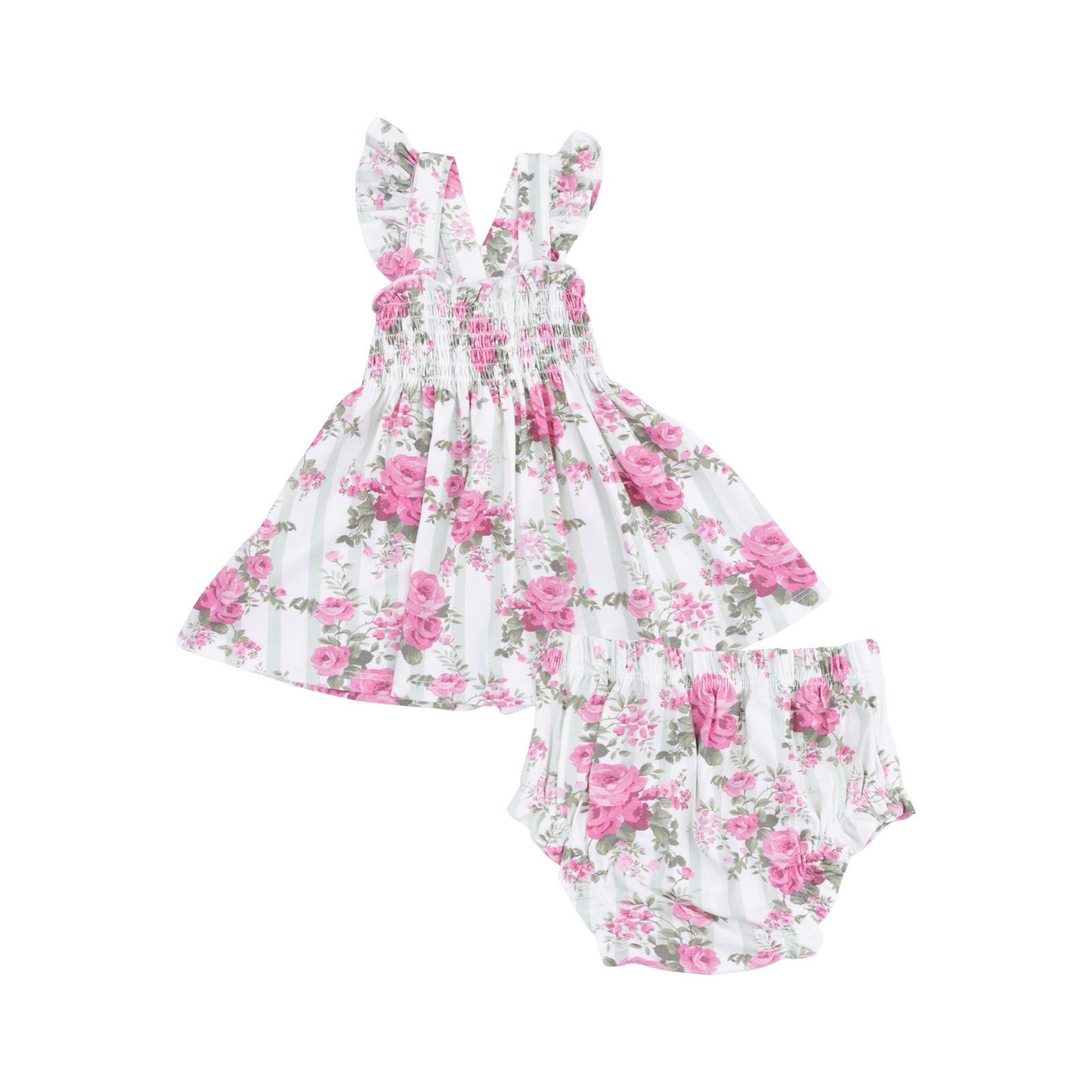 Cabbage Rose Stripe Smocked Top With Bloomer