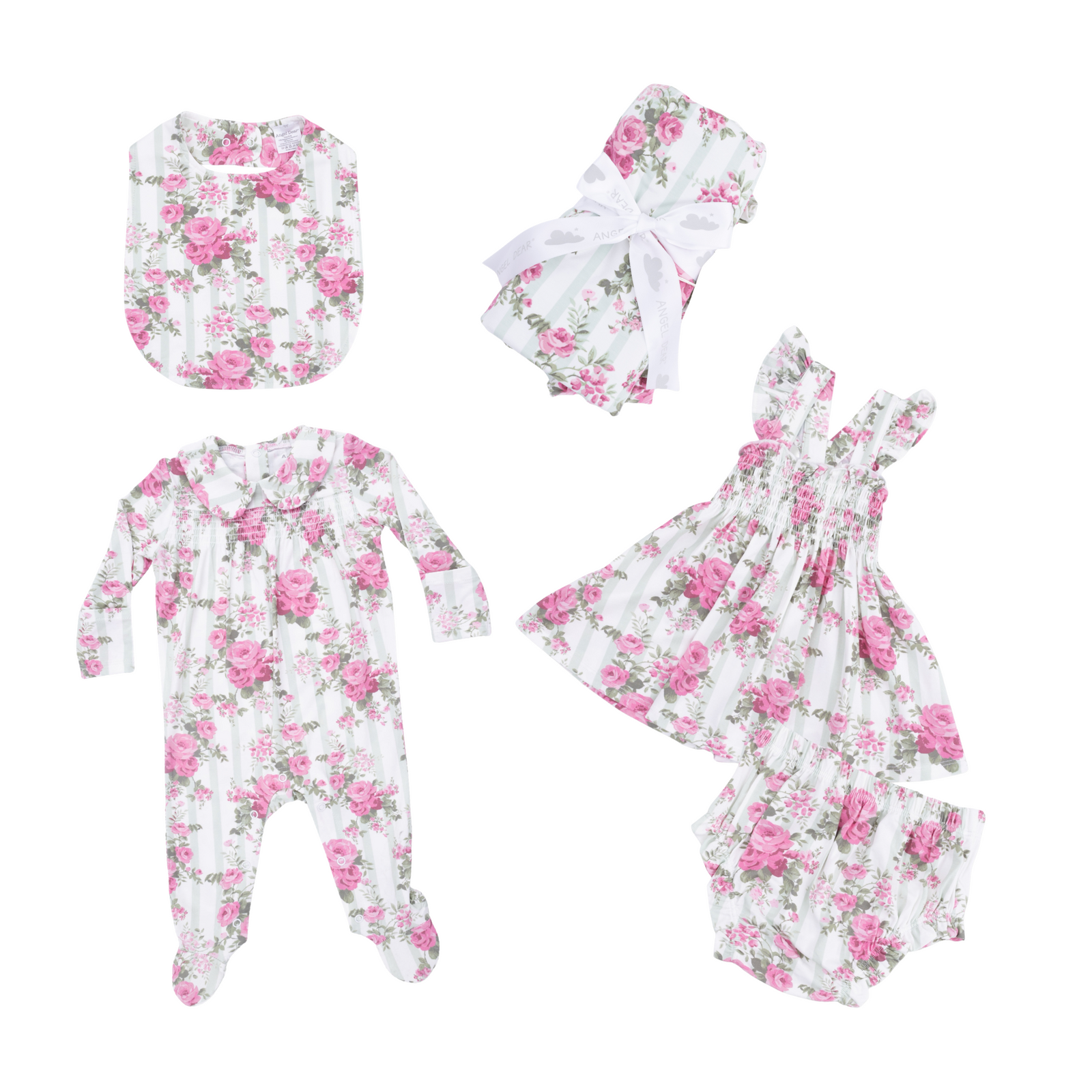 Cabbage Rose Stripe Peter Pan Snap Footie
