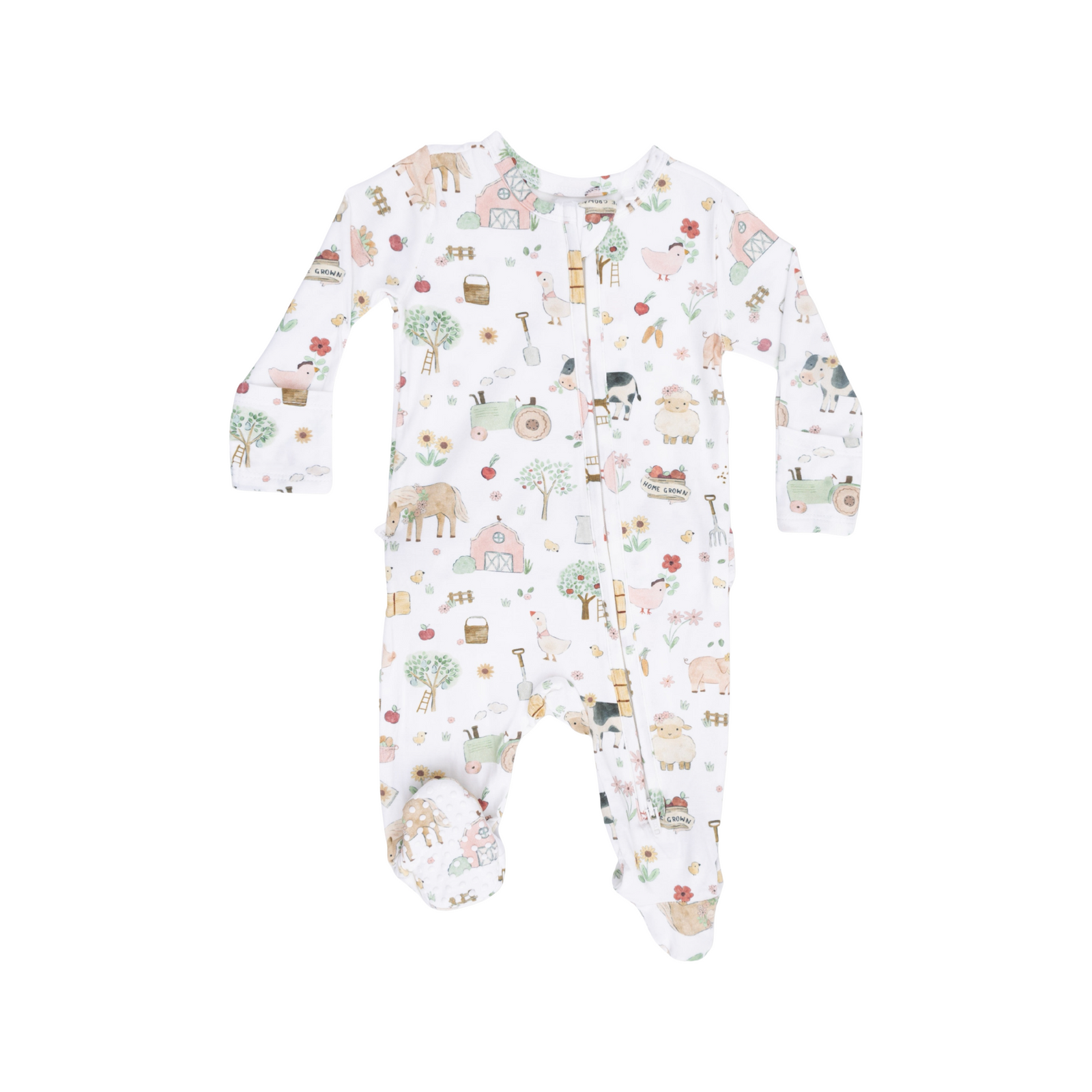Cute Farm Animals Pink 2-Way Ruffle Zipper Footie