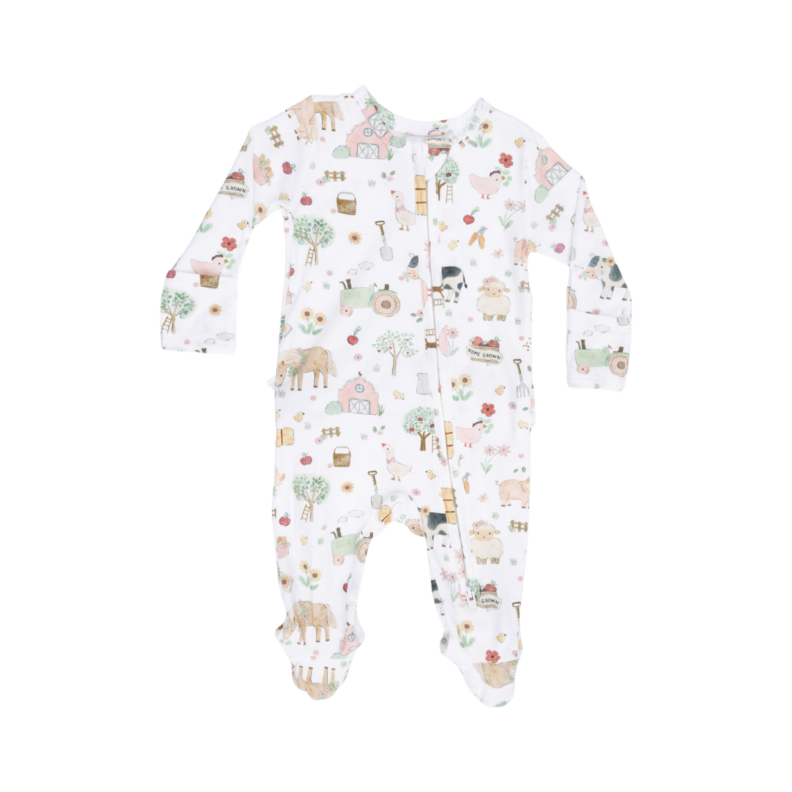 Cute Farm Animals Pink 2-Way Ruffle Zipper Footie