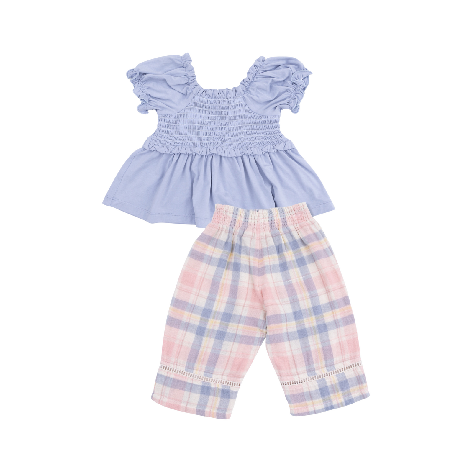 Dusty Plaid Smocked Blouse and Pant Set