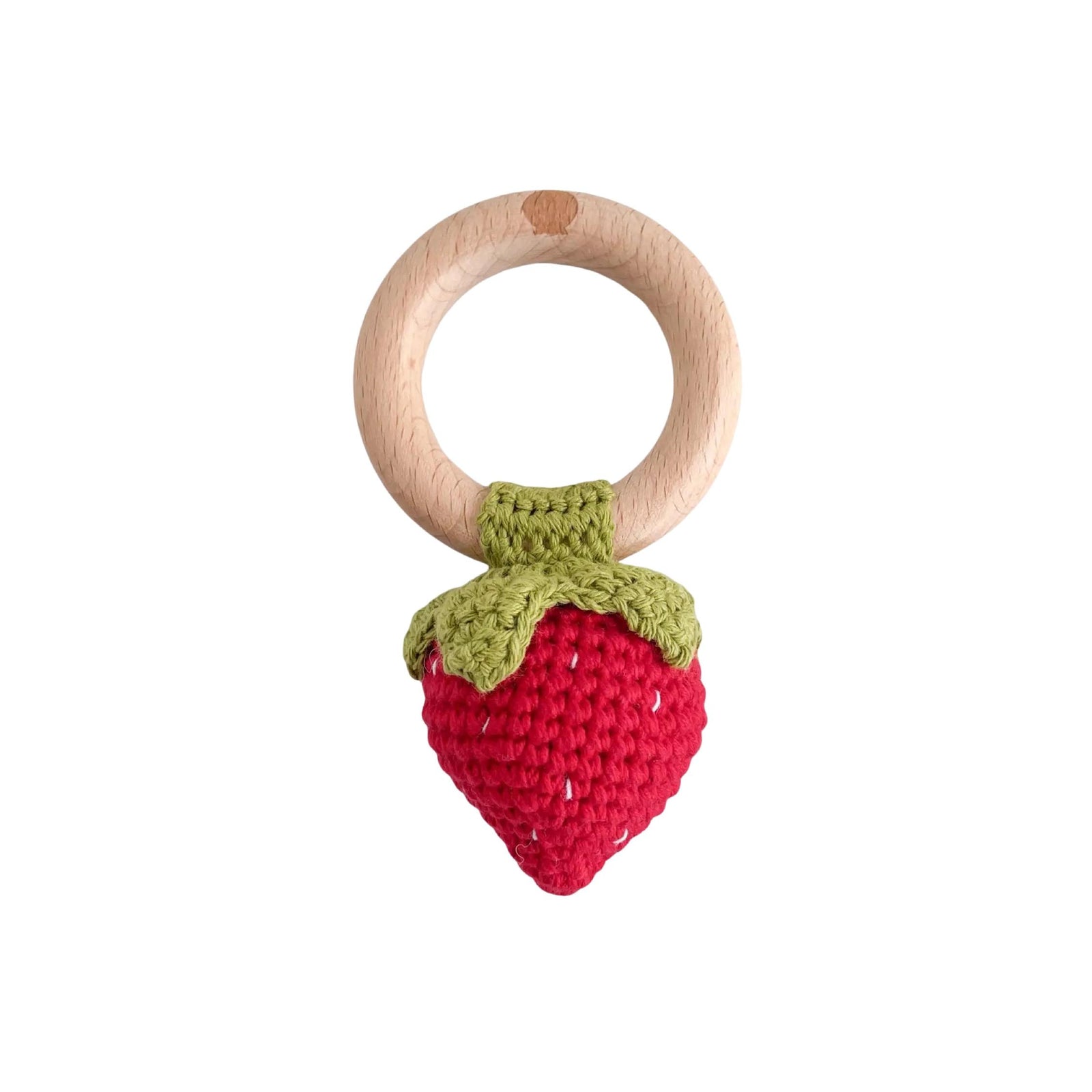 Red Strawberry Cotton Crochet Teether Rattle