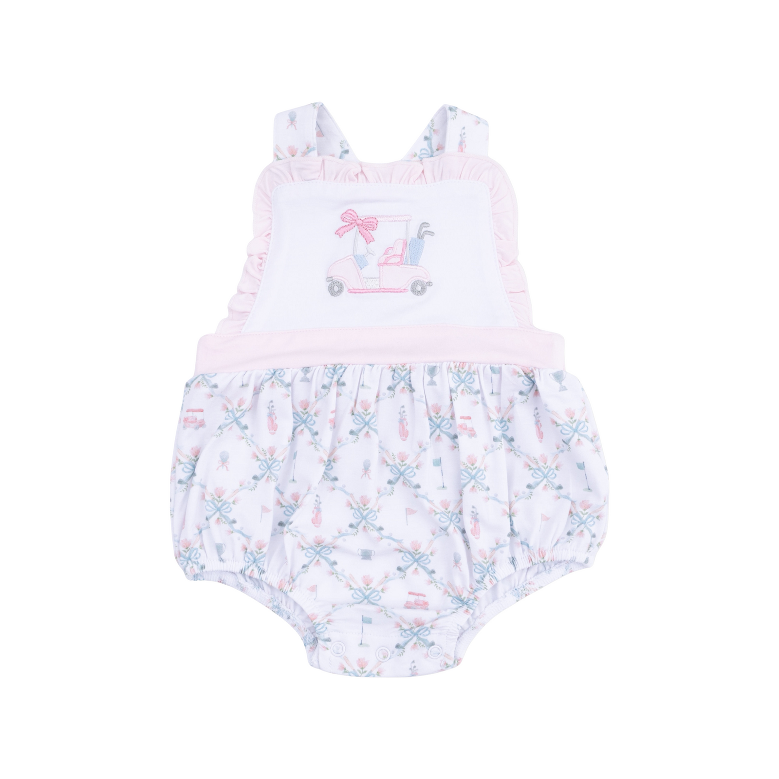 Golf Trellis Pink Ruffle Bubble Romper