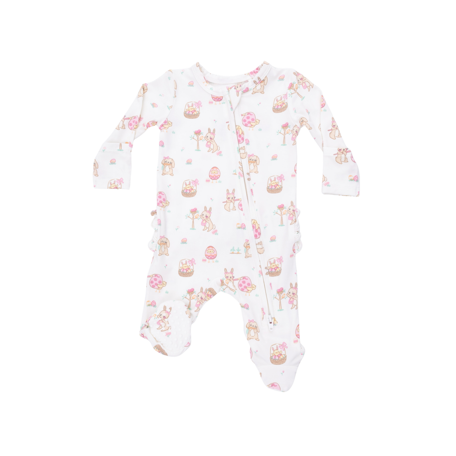 Easter Egg Hunt Pink 2-Way Ruffle Zipper Footie