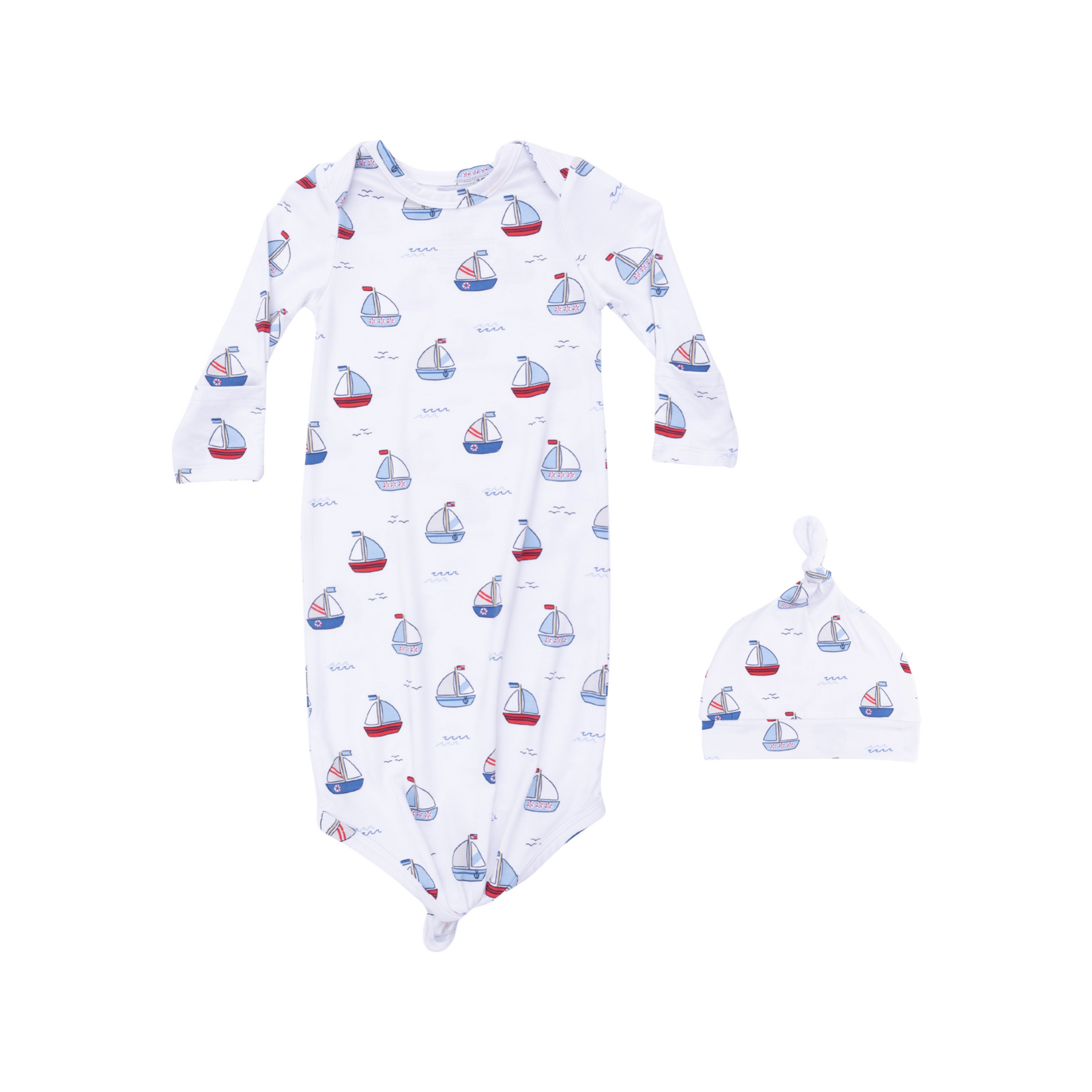 Bubbly Sailboats Blue Knotted Gown with Hat