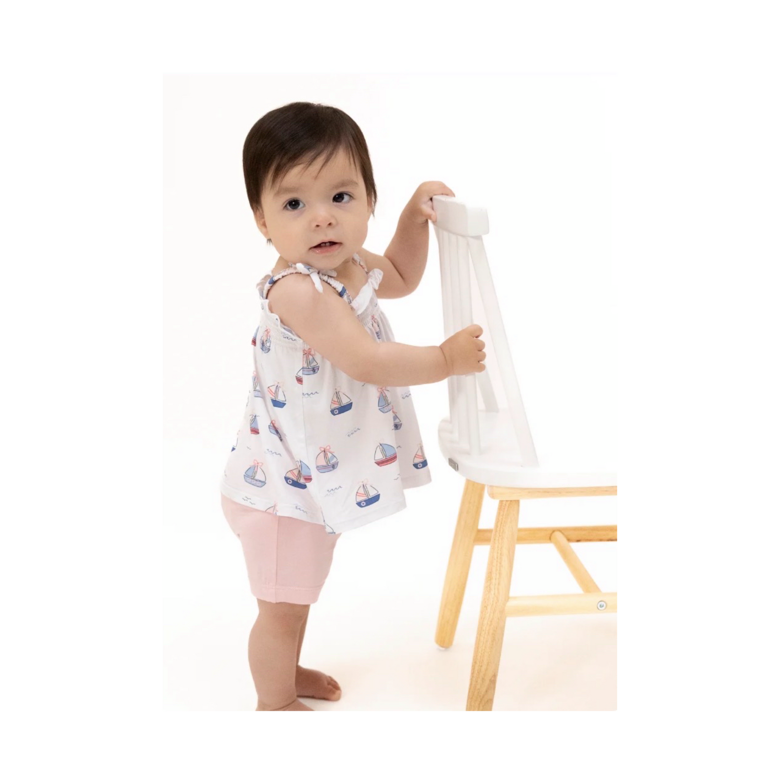 Bubbly Sailboats Pink Smocked Top & Bike Shorts