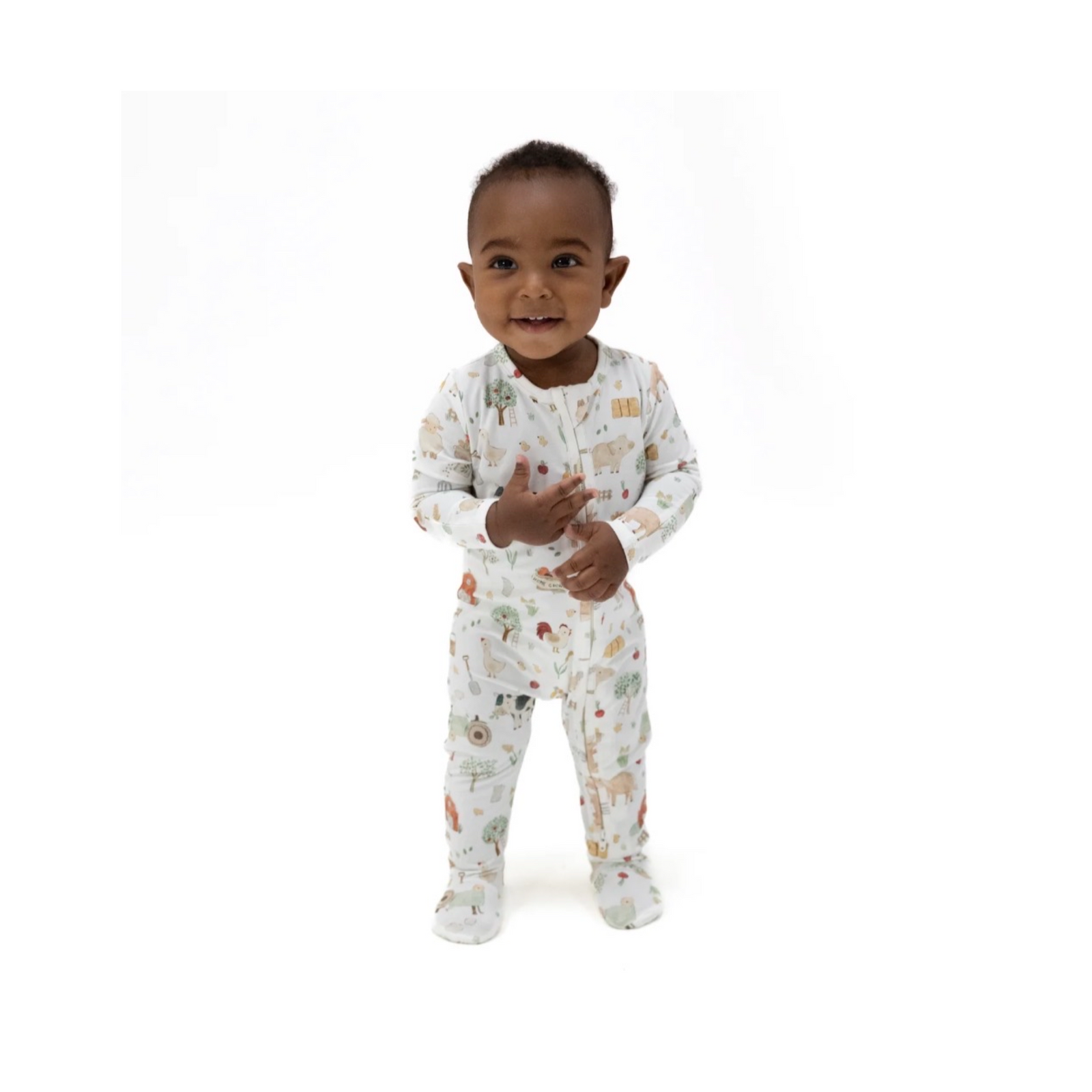 Cute Farm Animals 2-Way Zipper Footie Neutral