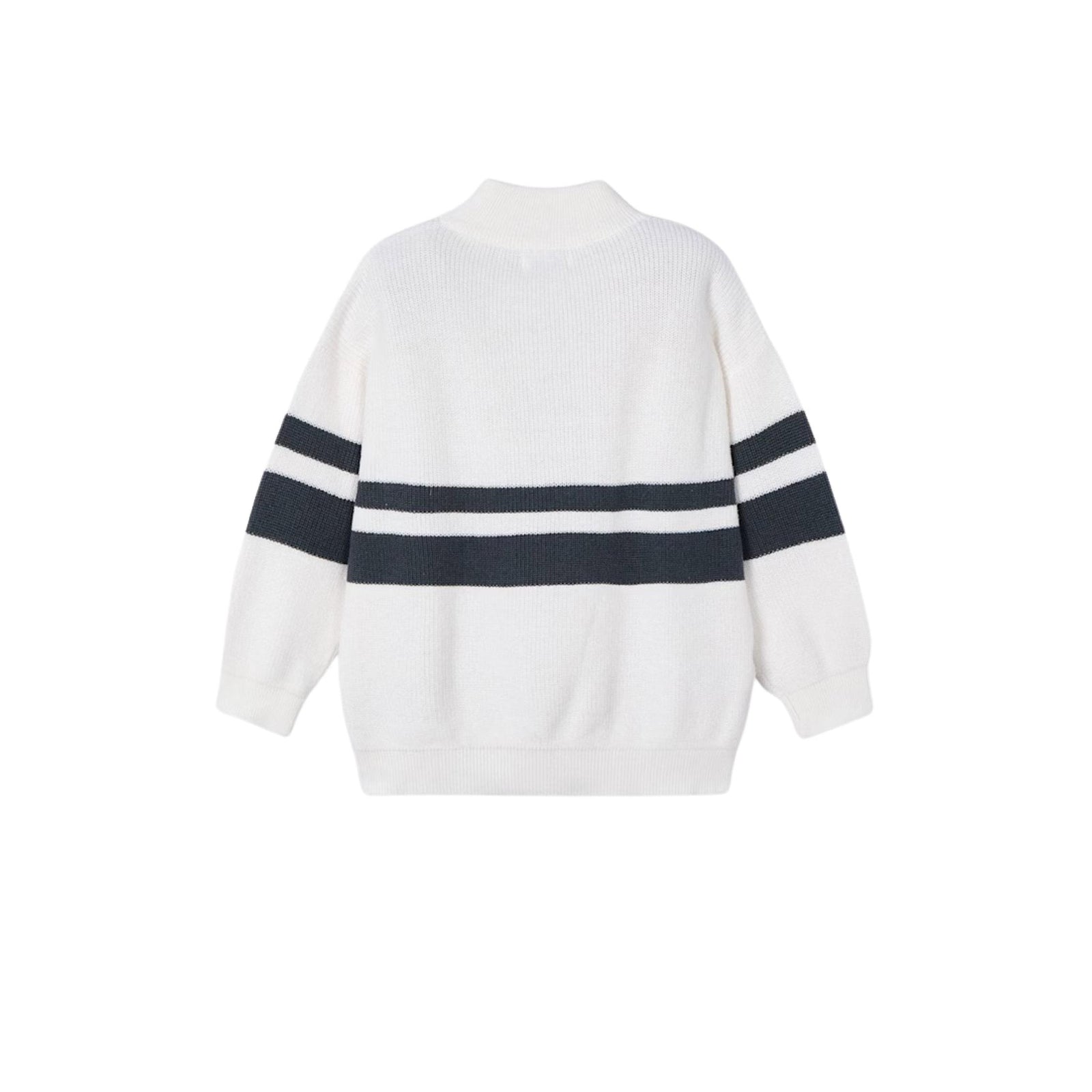 Boys’ Half Zipped Cream and Navy Stripe Sweater
