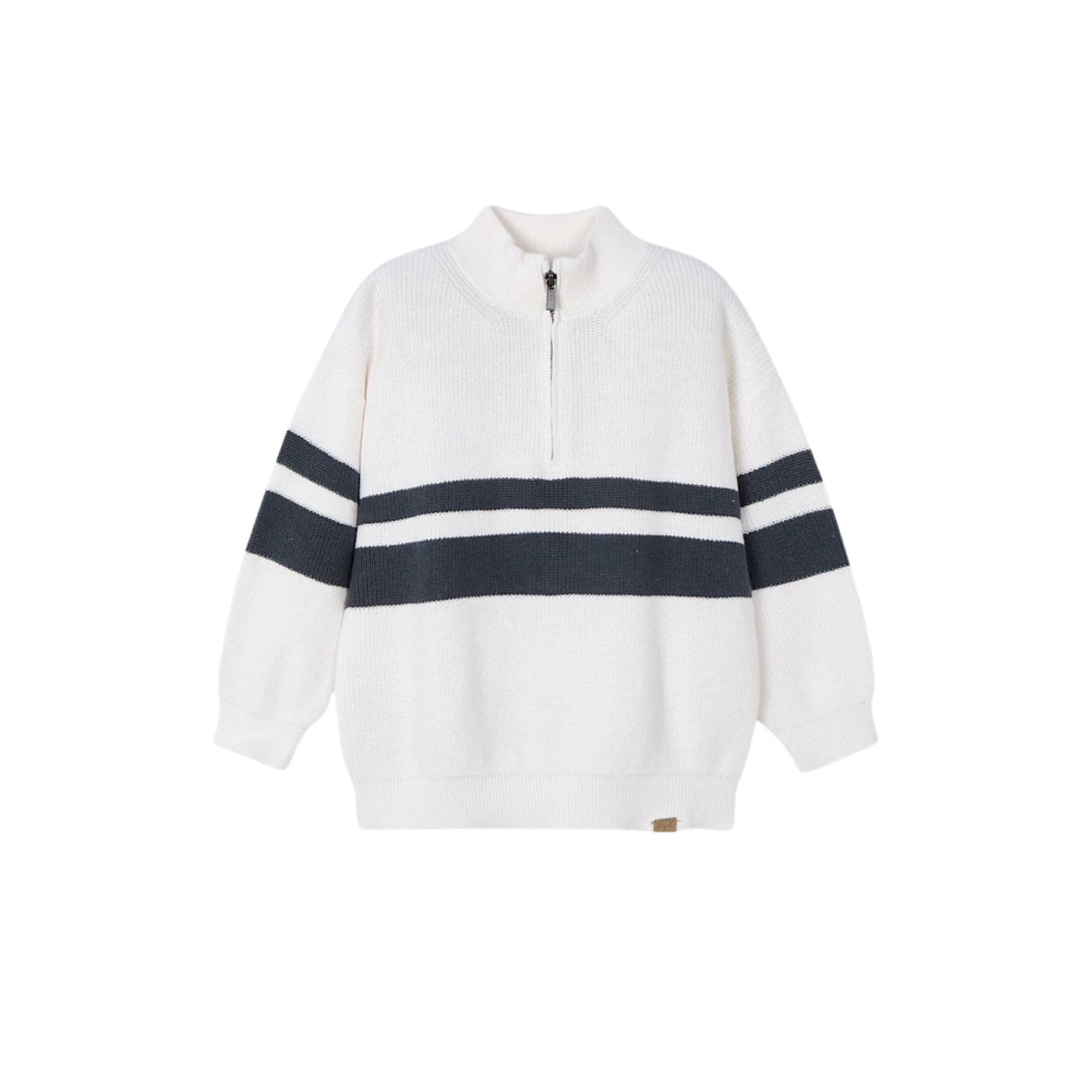 Boys’ Half Zipped Cream and Navy Stripe Sweater