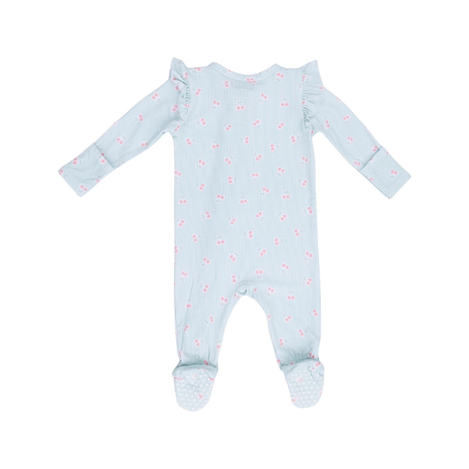 Tiny Cherry Stripe 2-Way Zipper Ruffle Sleeve Footie