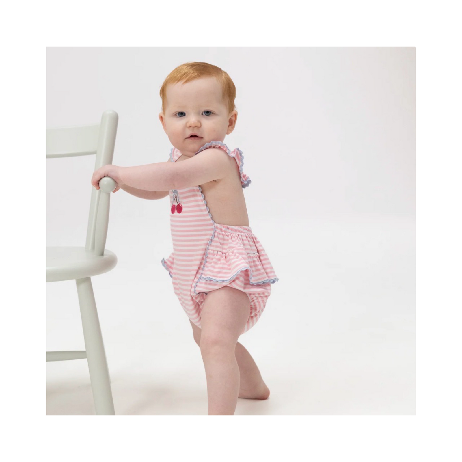 Cherry Stripe Ric Rac Ruffle Sunsuit