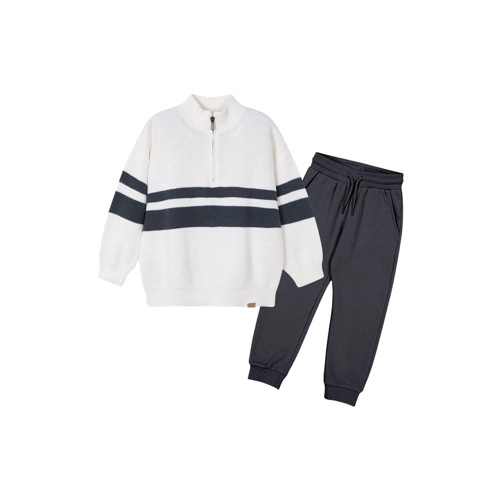Boys’ Half Zipped Cream and Navy Stripe Sweater