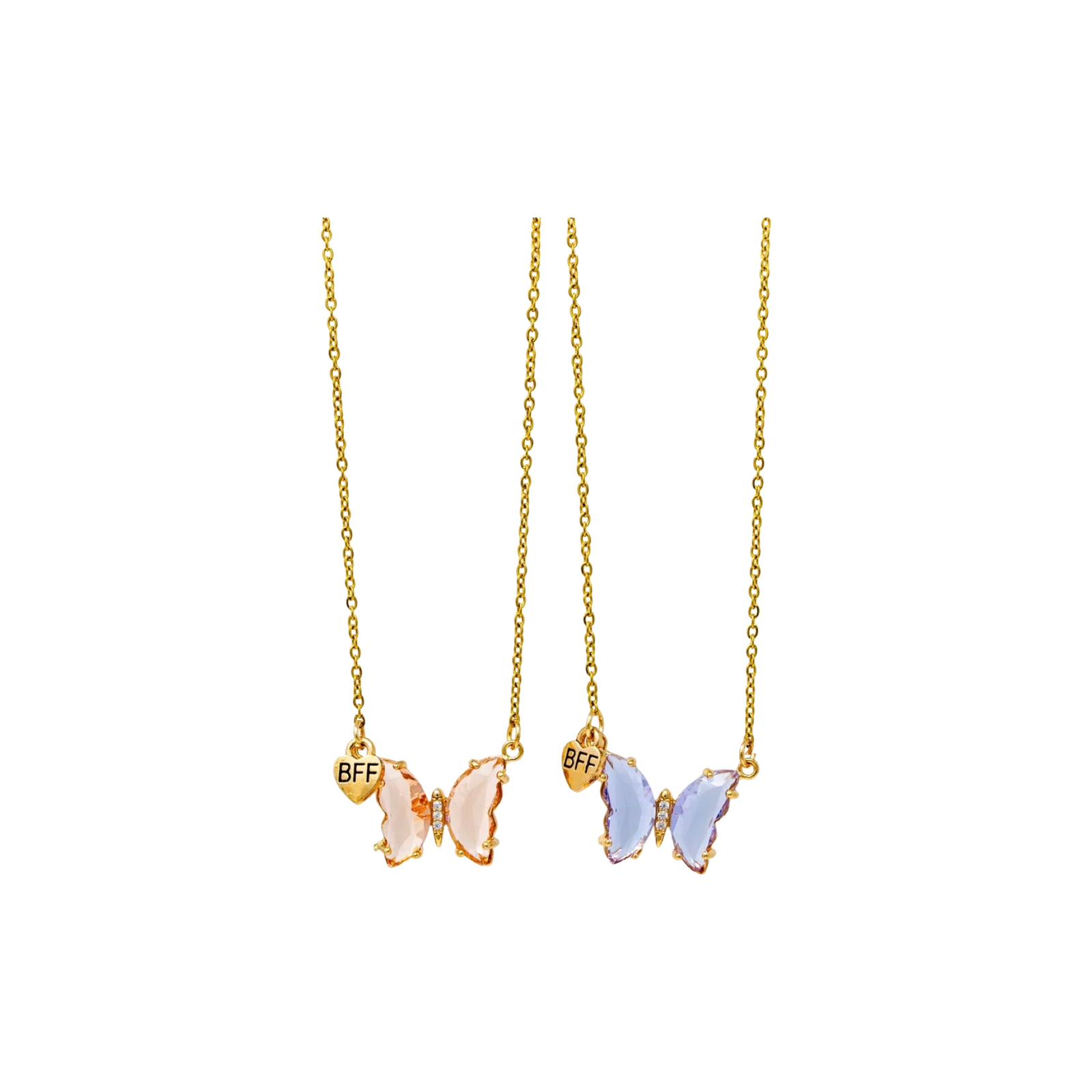 Best Friends Bff Crystal Butterfly Necklace Set