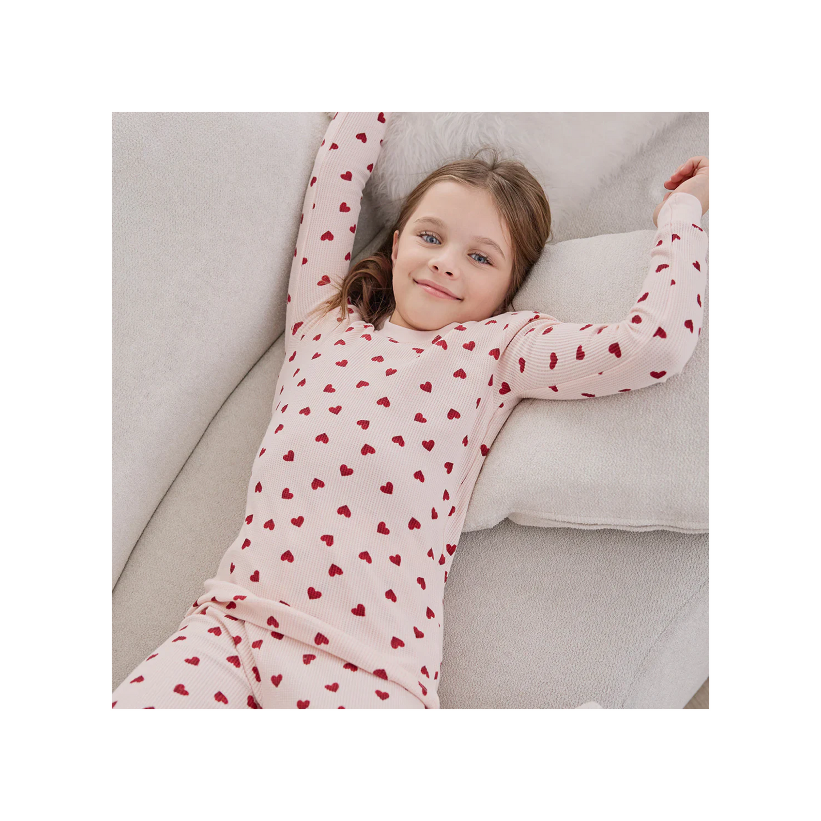 Pink Hearts On Peony Waffle Pj Set