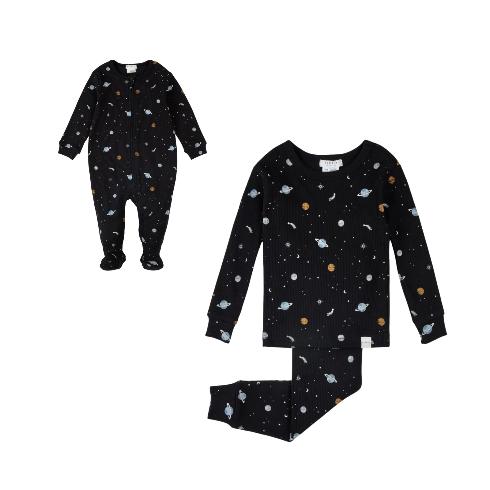 Galaxy Print On Black Waffle Footie