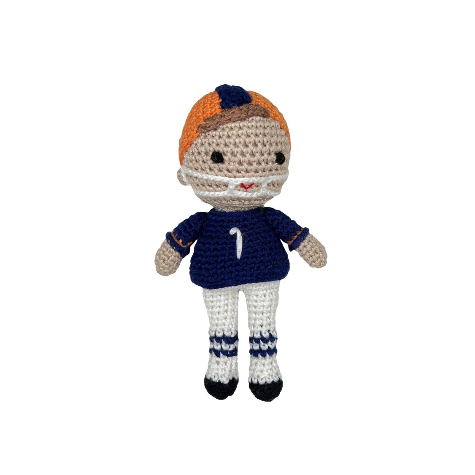 Crochet Football Player Bamboo Rattle