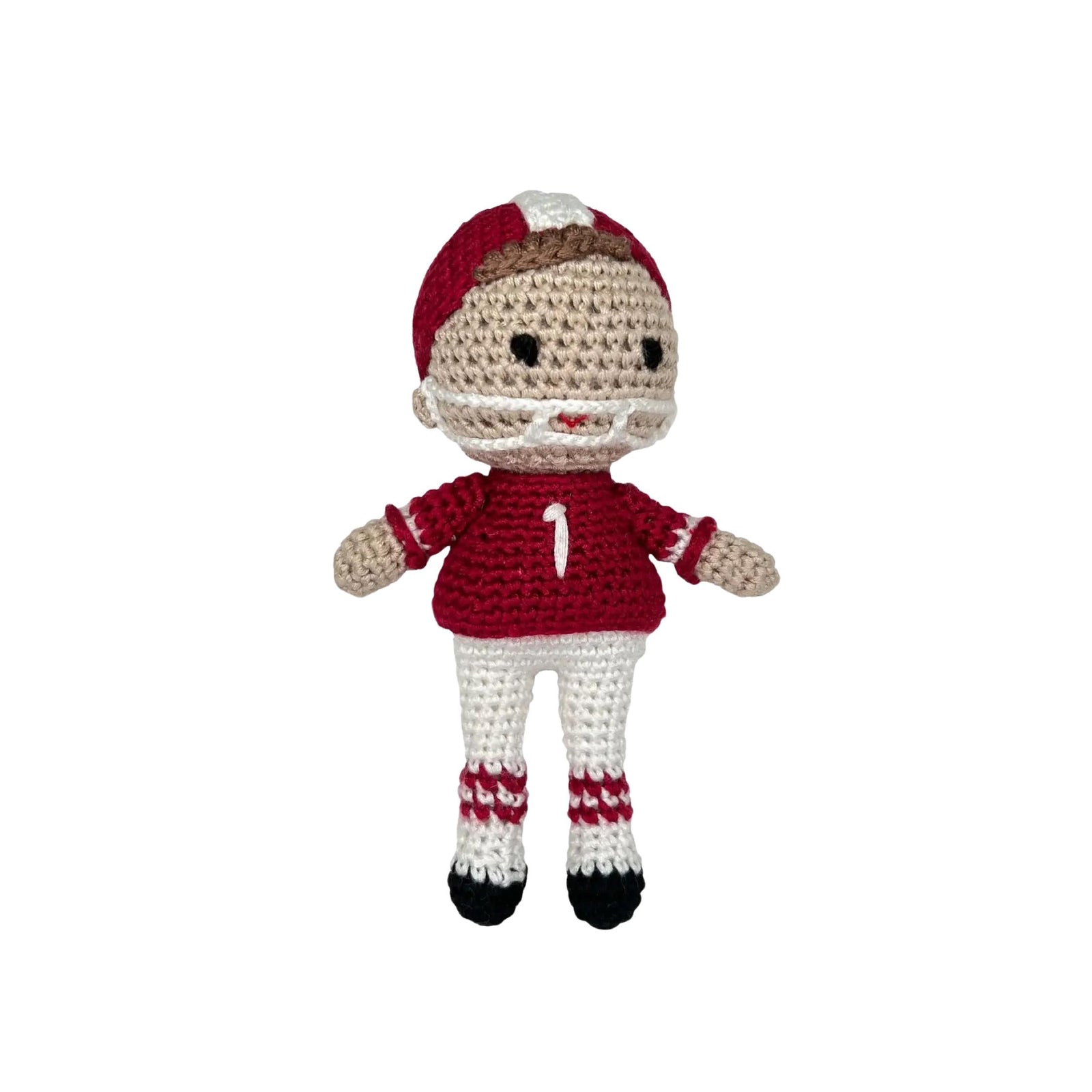 Crochet Football Player Bamboo Rattle
