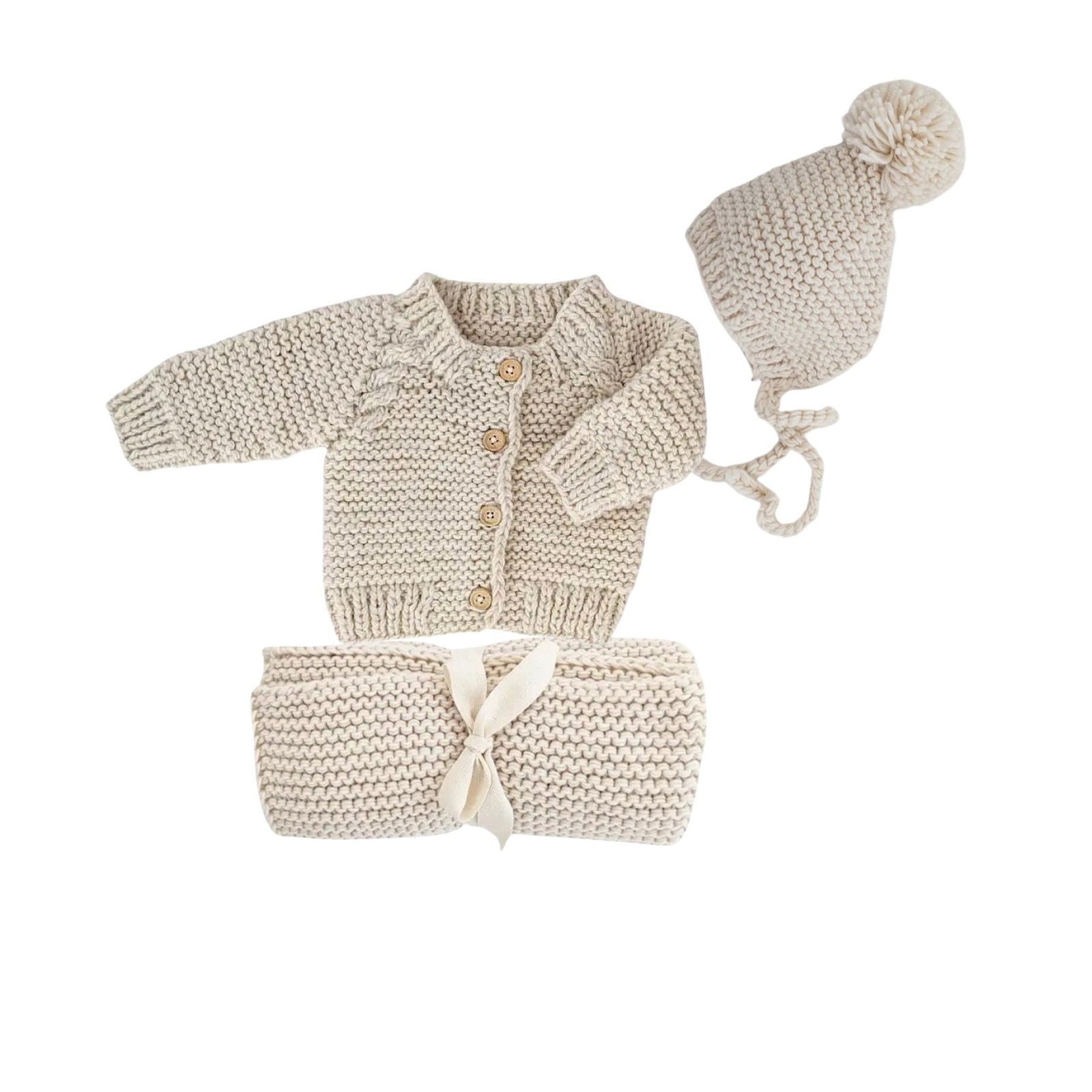 Natural Garter Stitch Knit Blanket