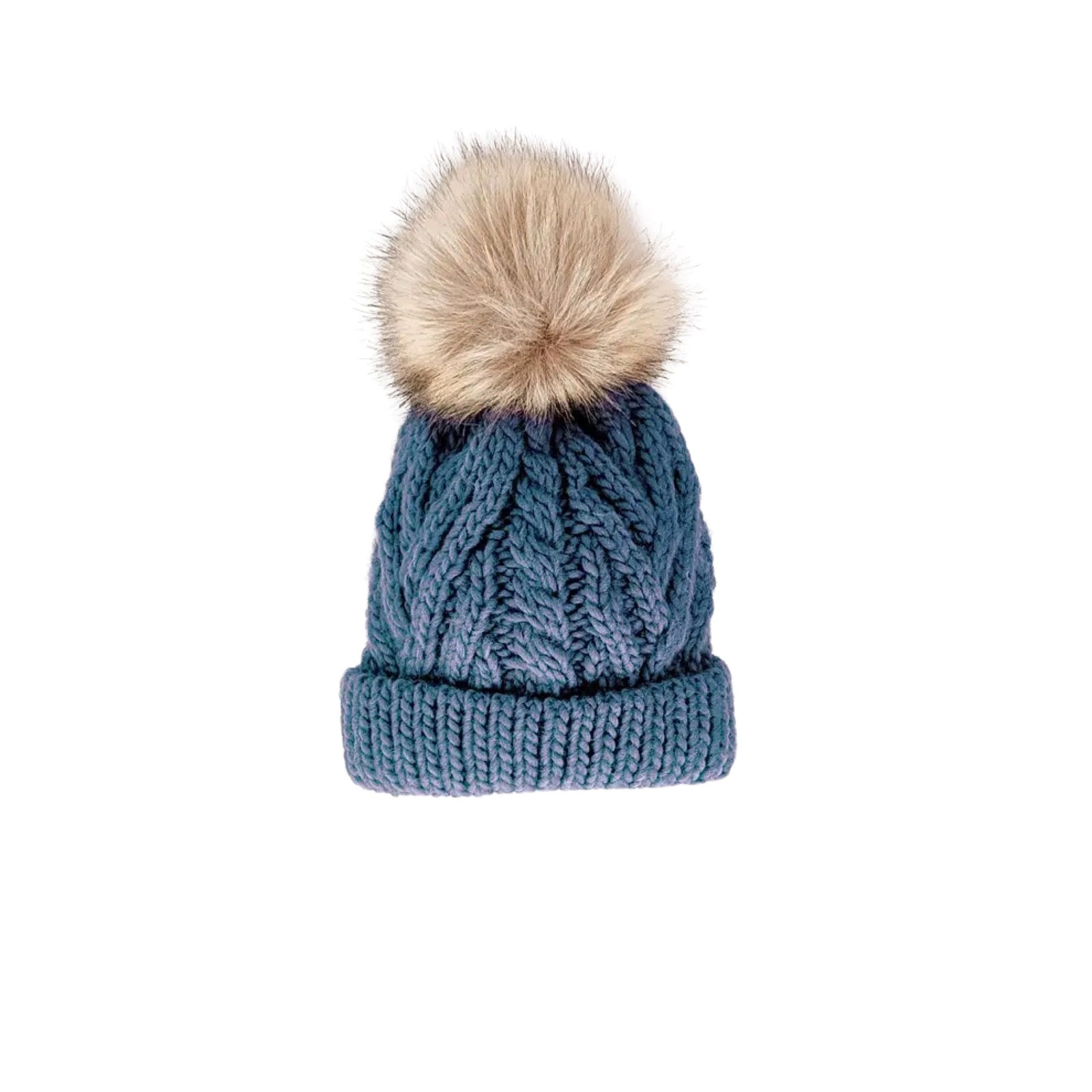 Slate Blue Hand Knit Pom Hat