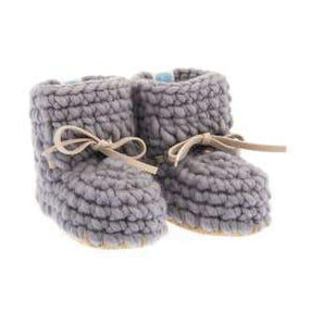 Handmade cozy grey wool baby sweater moccasins