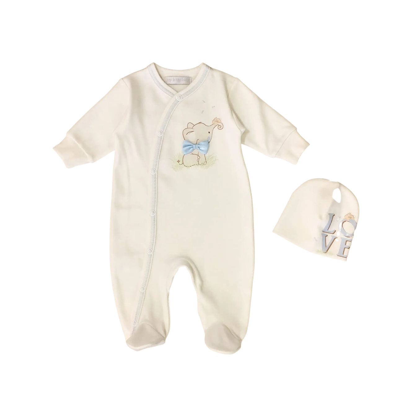 Bow Tie Elephant Preemie Footie + Hat set