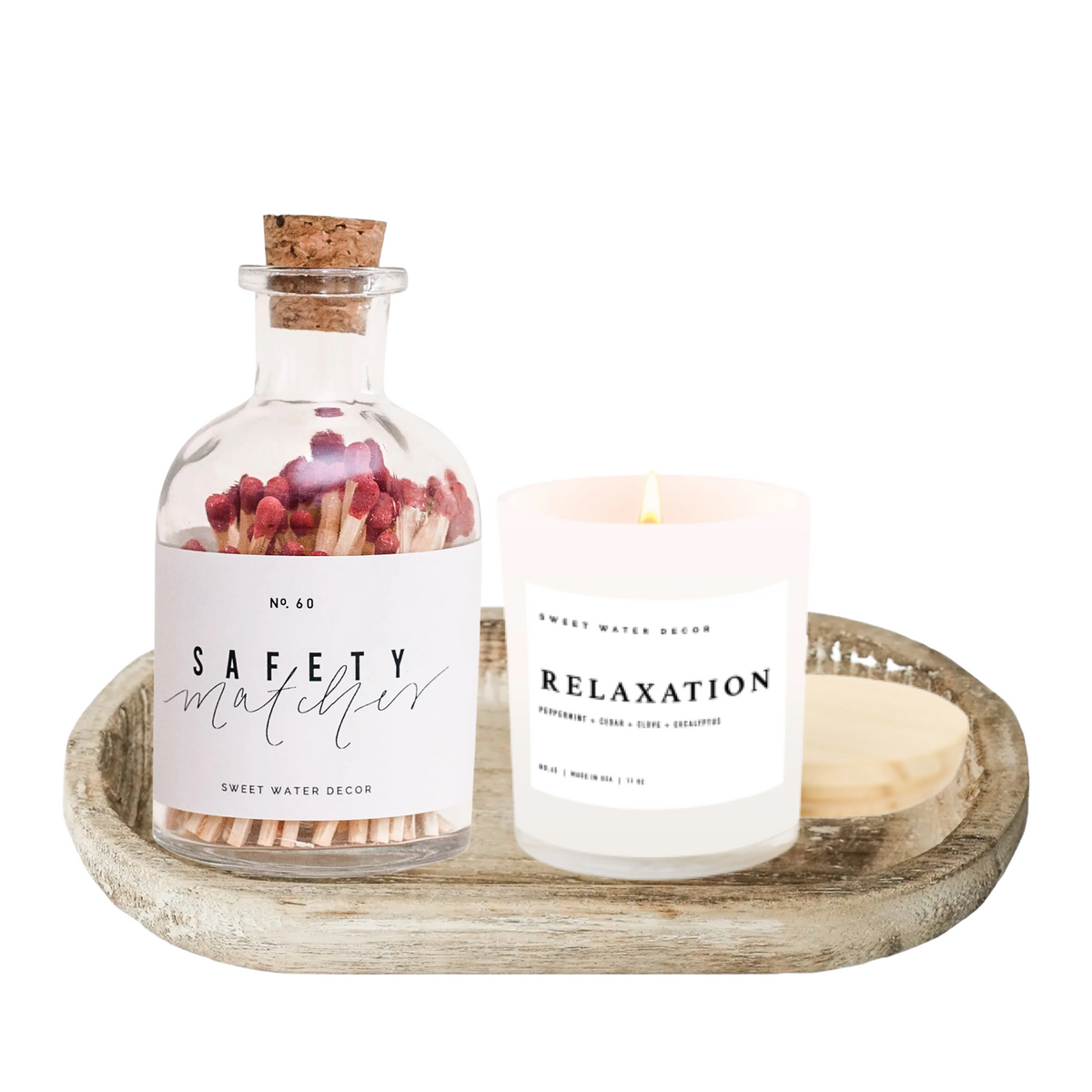 Relaxation Soy Candle Gift Set &amp; Wood Tray