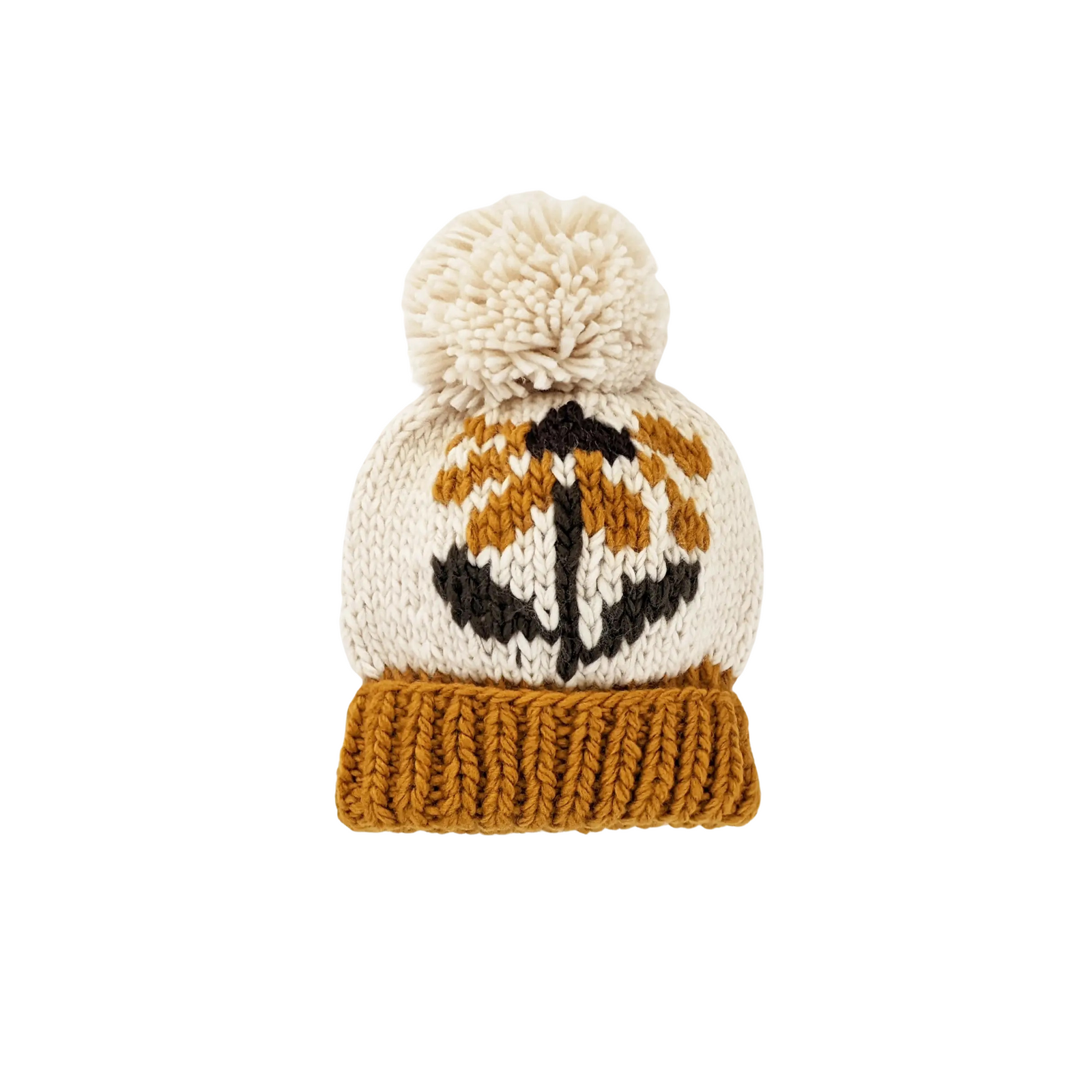 Gold Coneflower Hand Knit Beanie Hat