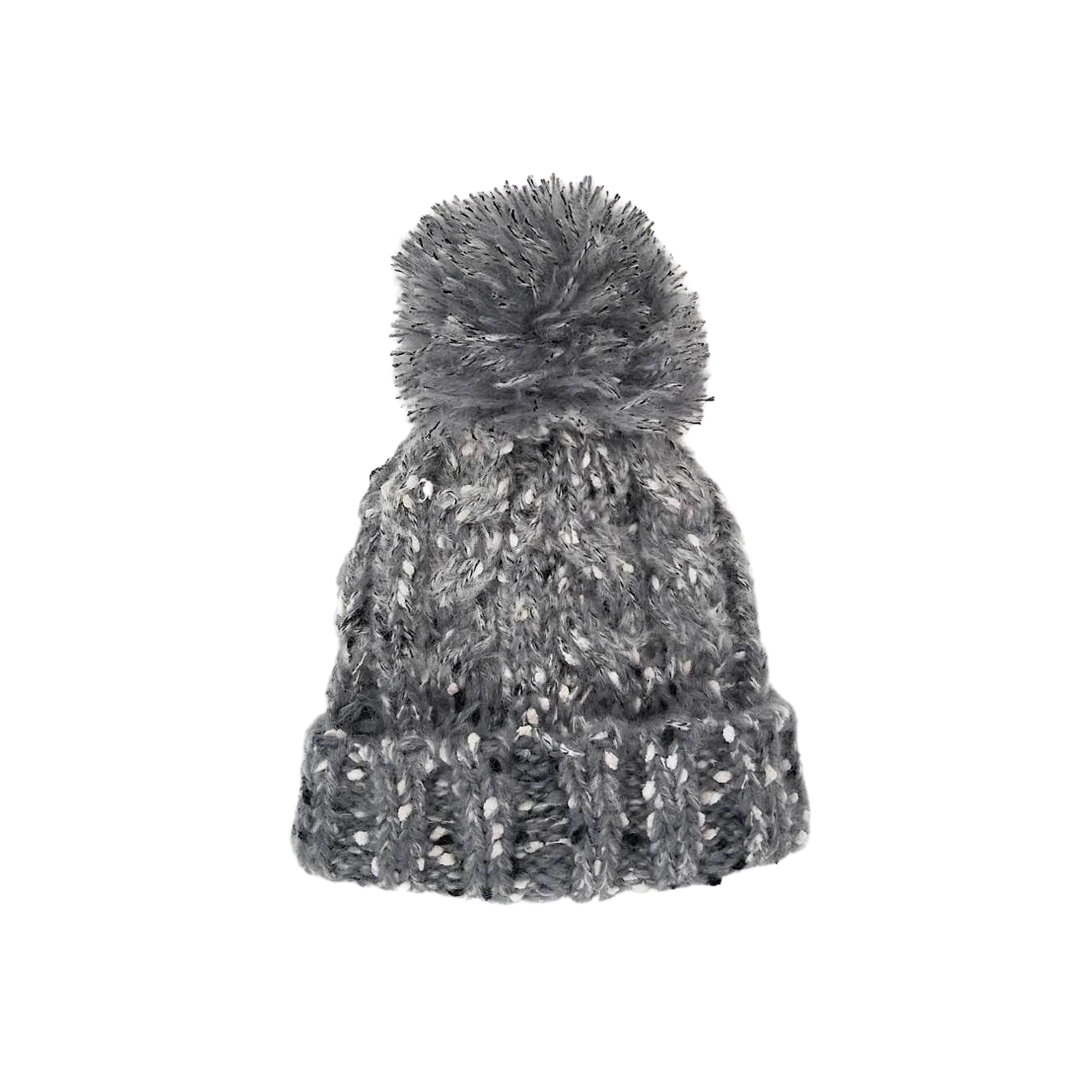 Grey Tweed Pom Beanie Hat