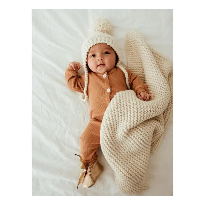 Natural Garter Stitch Knit Blanket