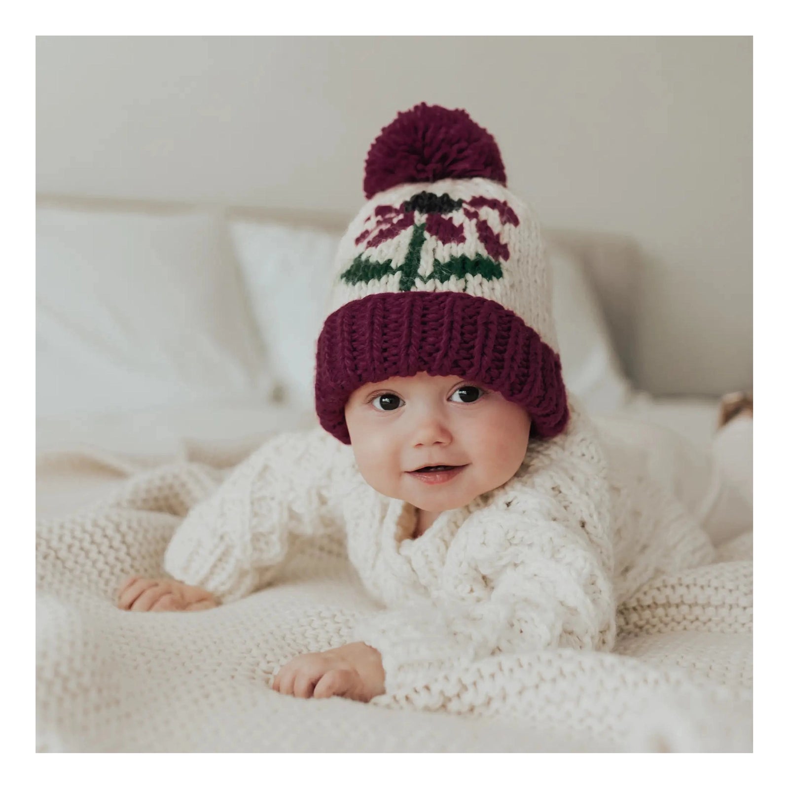 Plum Coneflower Han Knit Beanie Hat