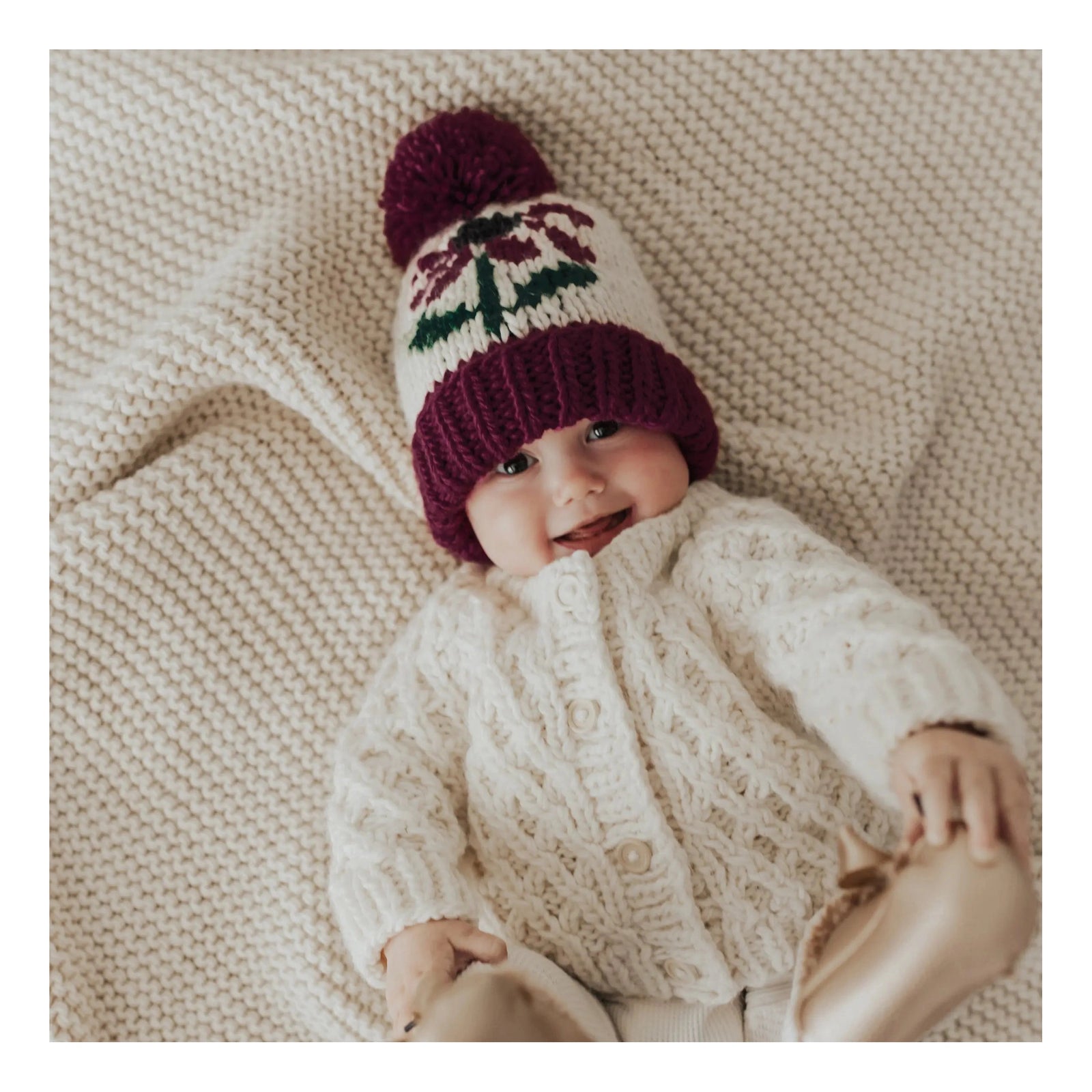 Plum Coneflower Han Knit Beanie Hat