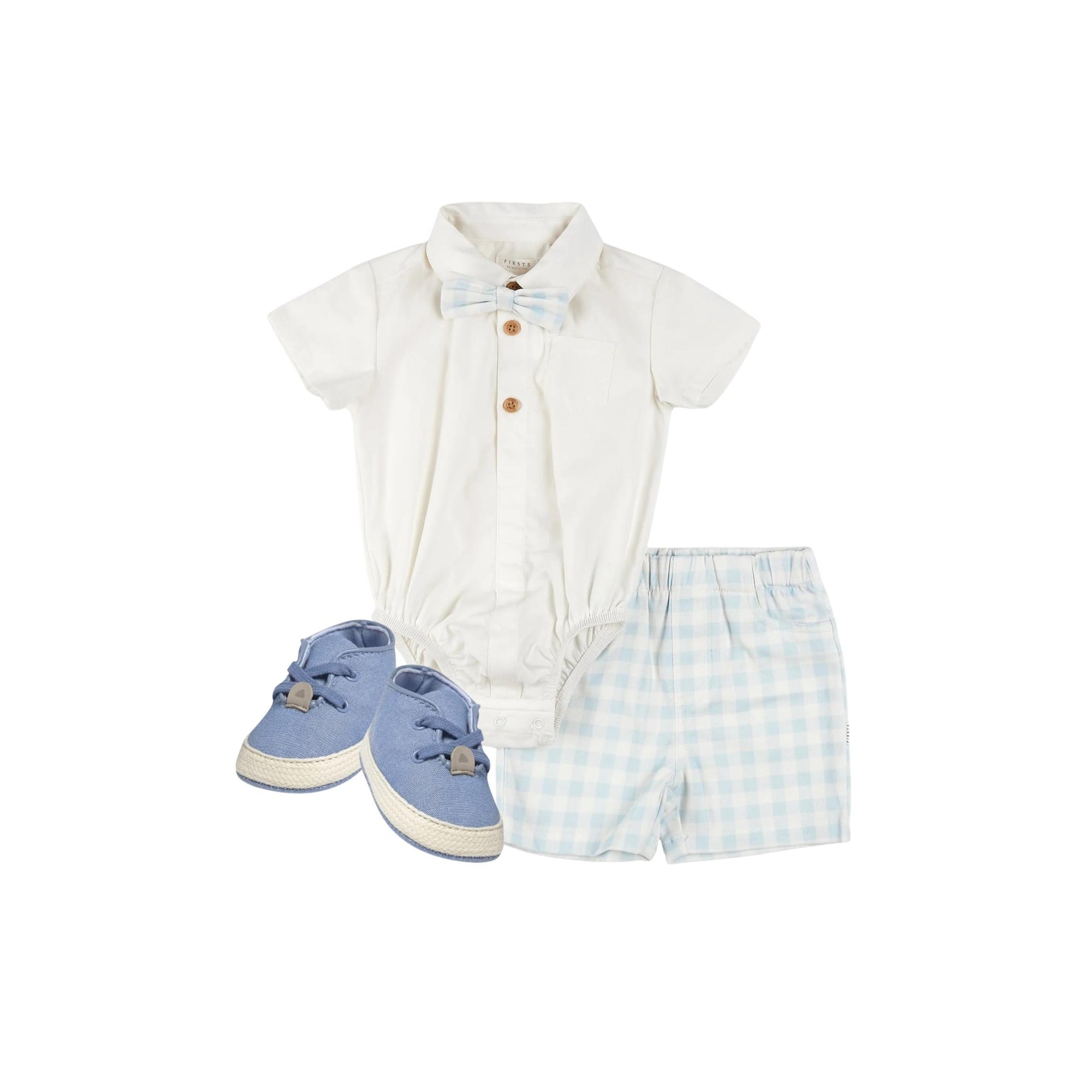 Baby Boy Poplin Shirt and Checkered Short 3-Piece Set