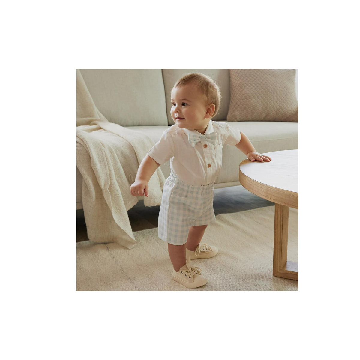 Baby Boy Poplin Shirt and Checkered Short 3-Piece Set