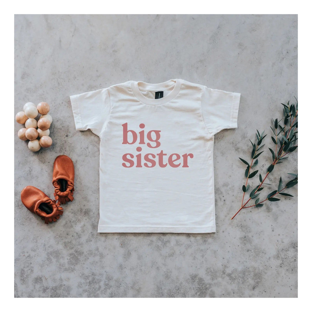 Big Sister Organic Cotton Tee Creme With Mauve Ink