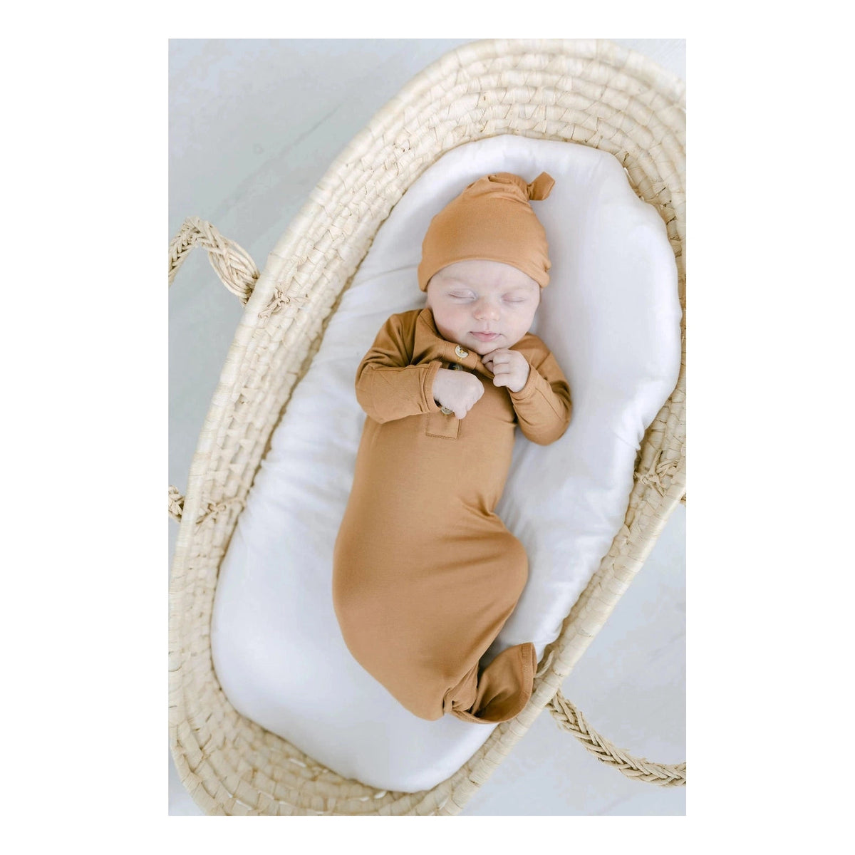 Camel Brown Knotted Newborn Gown &amp; Hat Set