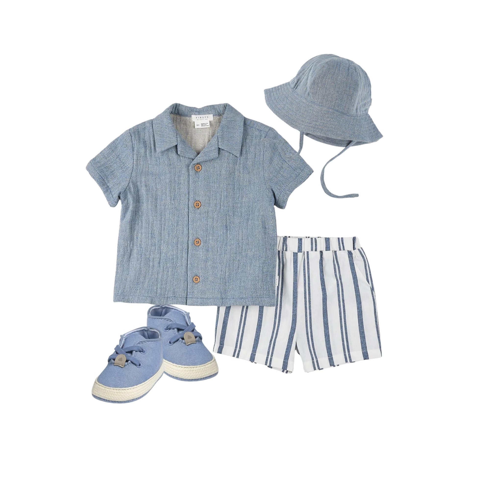 Chambray Shirt and Striped Short Set