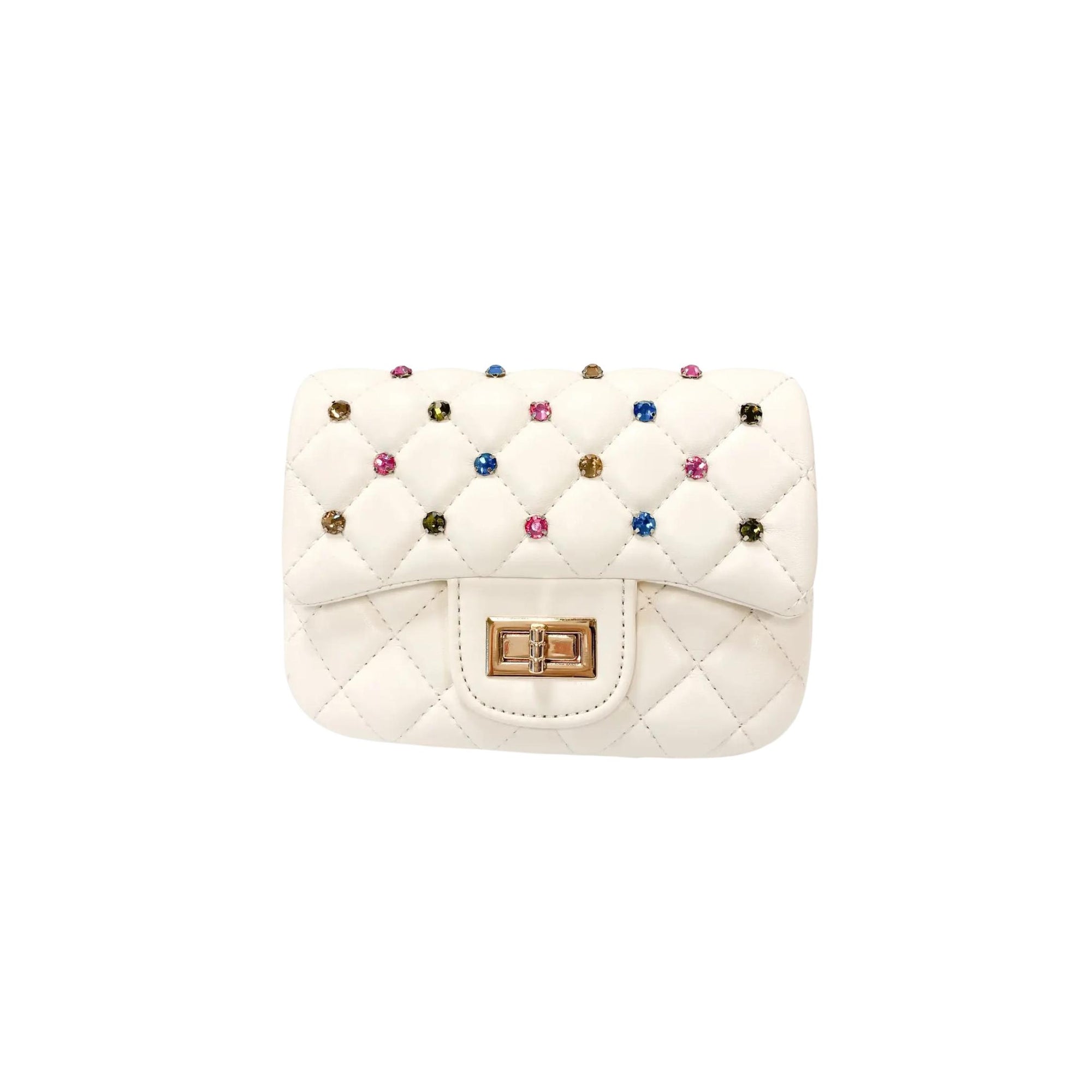 Colorful Gemstone White Quilted Purse