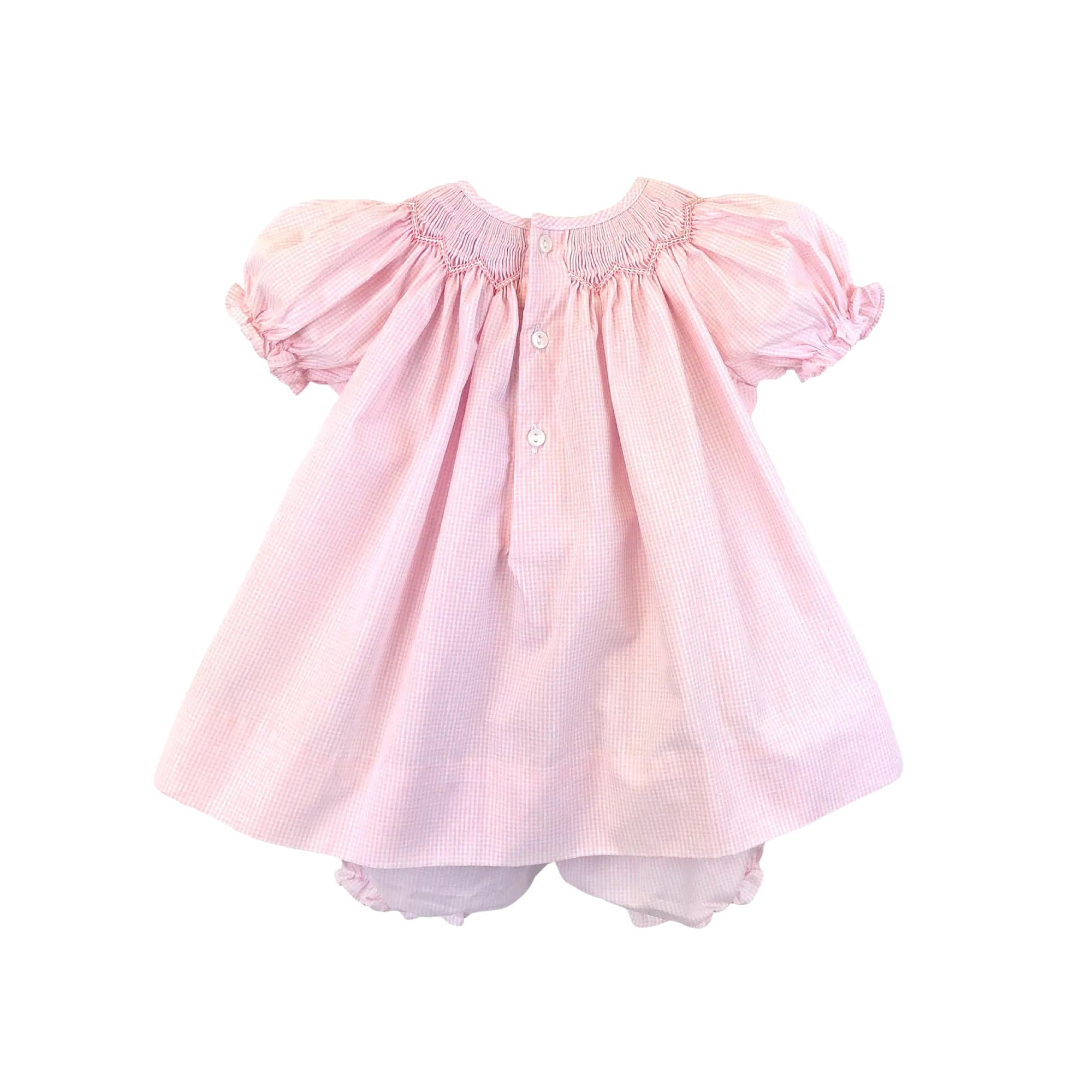 Embroidered Flowers Smocked Baby Girls Pink Dress & Bloomers Embroidered Flowers Smocked Baby Girls Pink Dress & Bloomers
