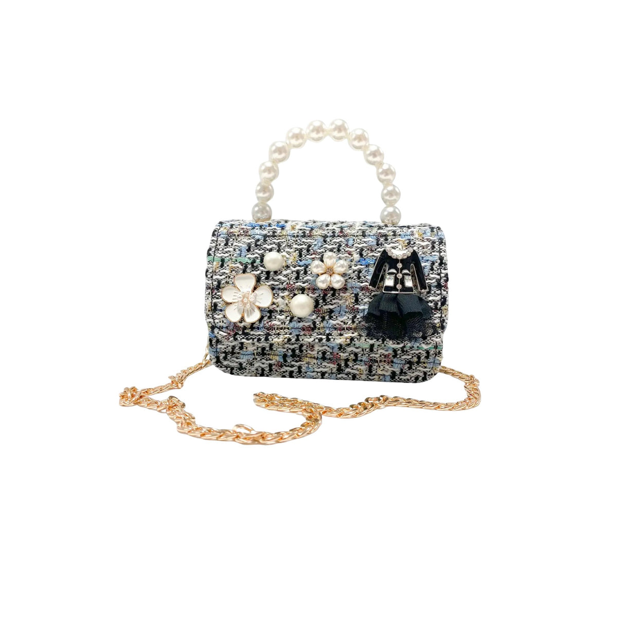 Floral Charms Houndstooth Tweed Purse