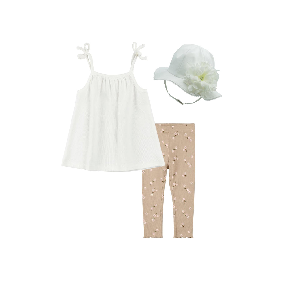 Girls’ Spaghetti Strap Off-White Ribbed Tank Top