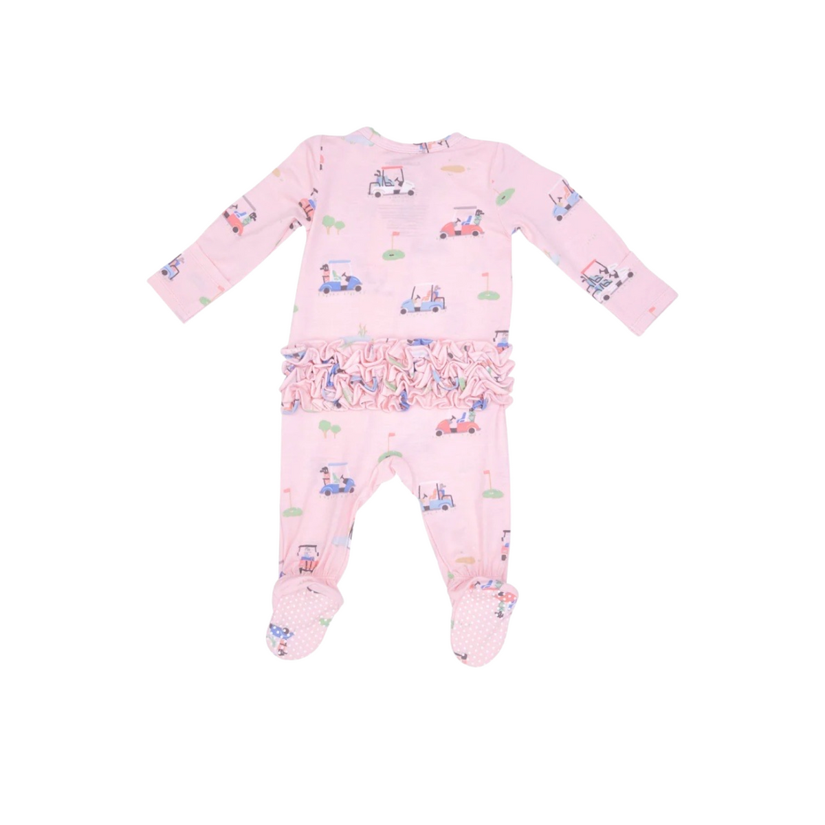 Golf Carts Pink 2 Way Zipper Ruffle Back Footie
