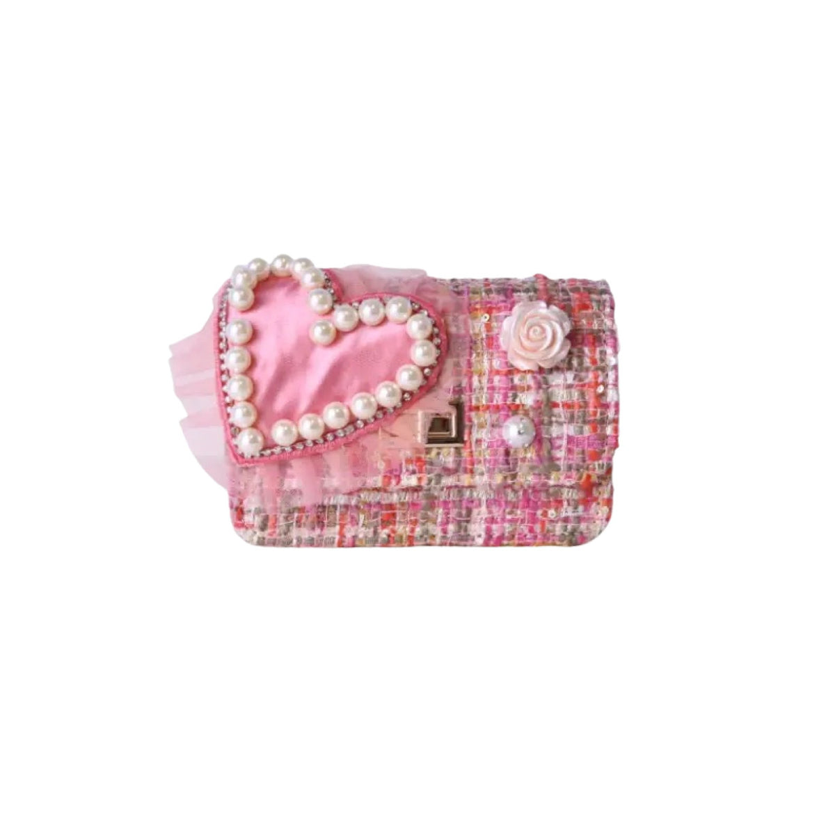 Big Heart Pink Tweed Purse