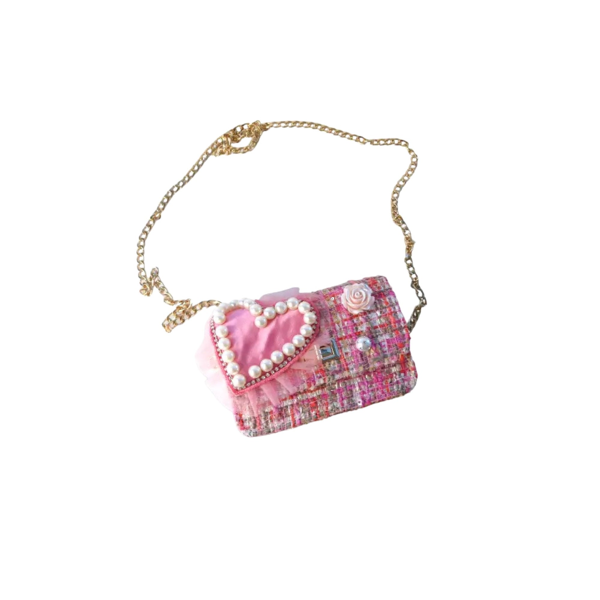 Big Heart Pink Tweed Purse