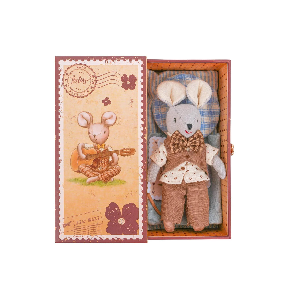 Plush Mouse Liam in Stamp Box with Bedding