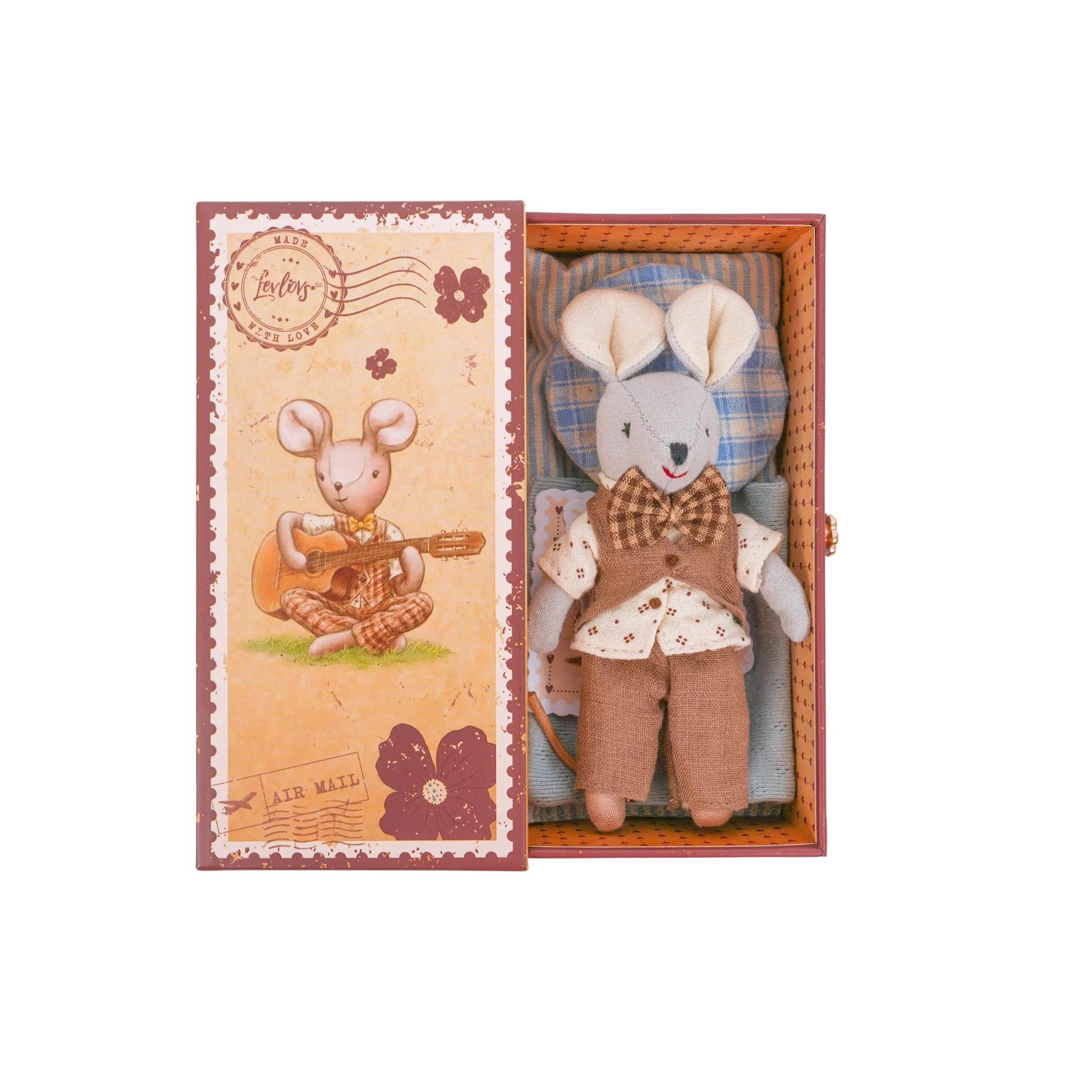 Plush Mouse Liam in Stamp Box with Bedding
